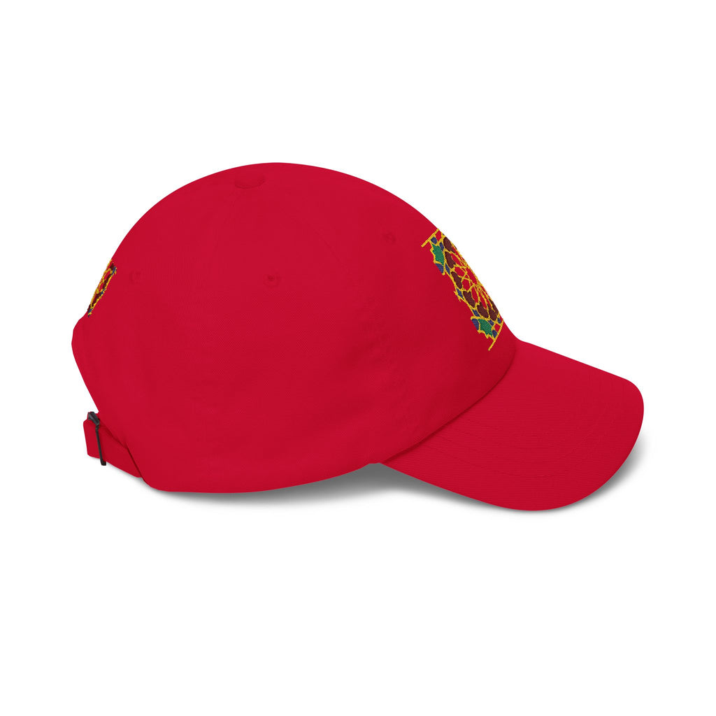 Floral Moroccan Mosaic Embroidered Dad Cap | White Cotton Baseball Hat