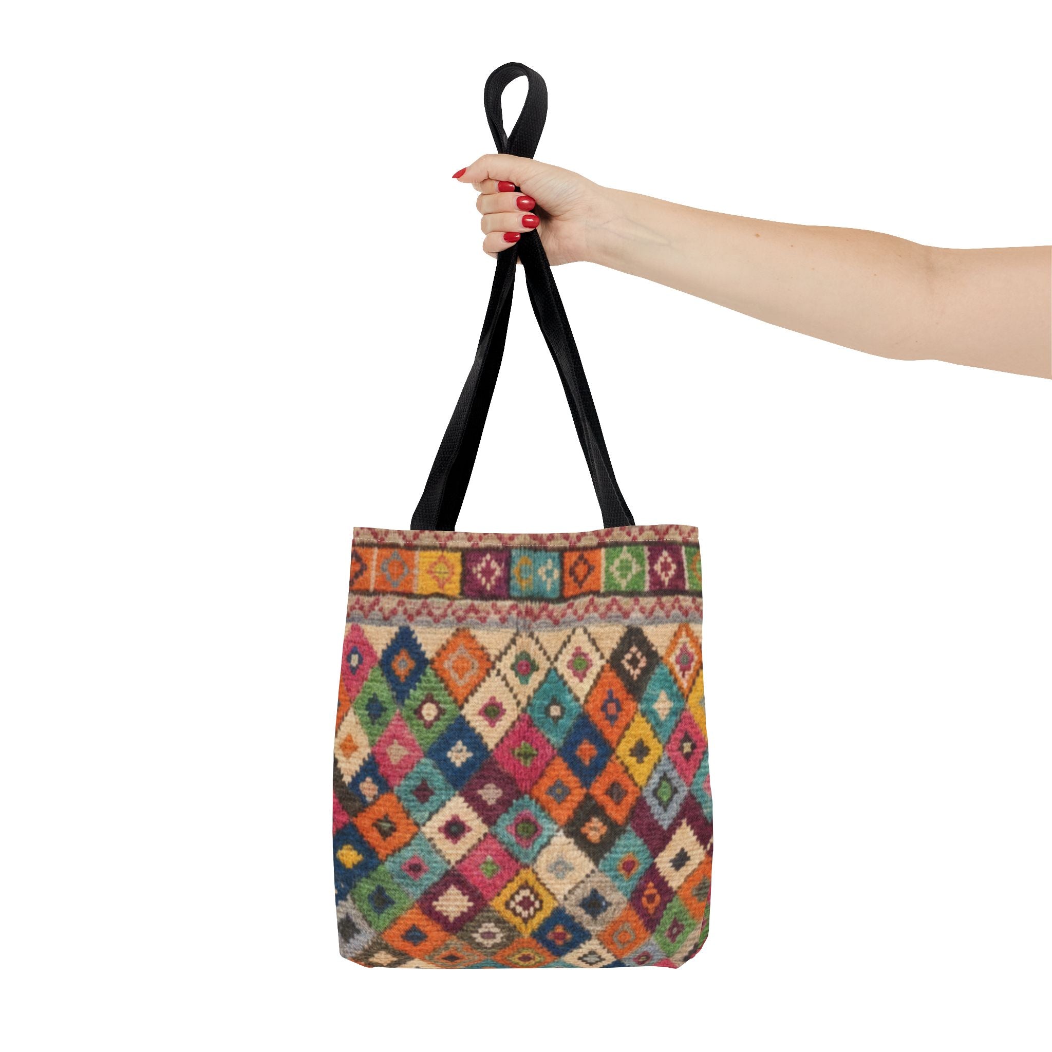 Colorful Kilim Diamond Pattern Tote Bag | Boho Tribal Aztec Shopper