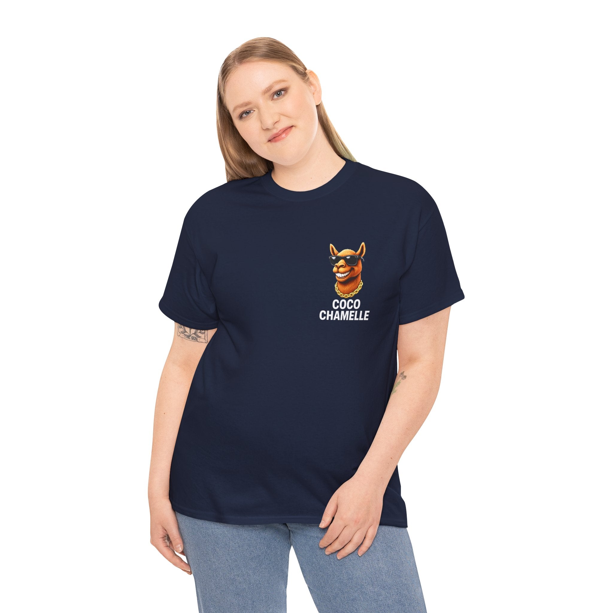 Coco Chamelle Tee Shirt - Cool Camel with Sunglasses & Gold Chain