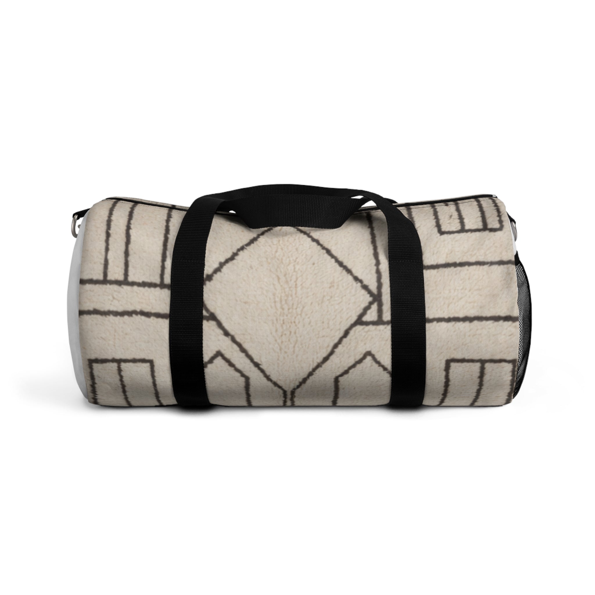 Neutral Geometric Pattern Duffel Bag | Minimalist Travel Tote