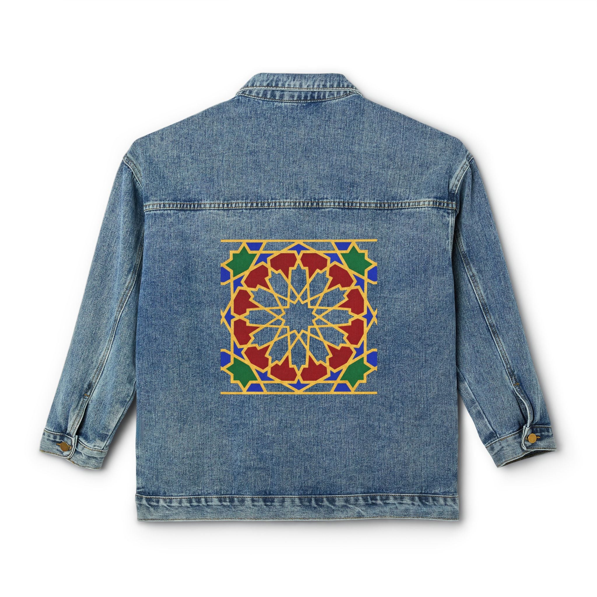 Geometric Mosaic Rose Window Denim Jacket | Back Panel Art