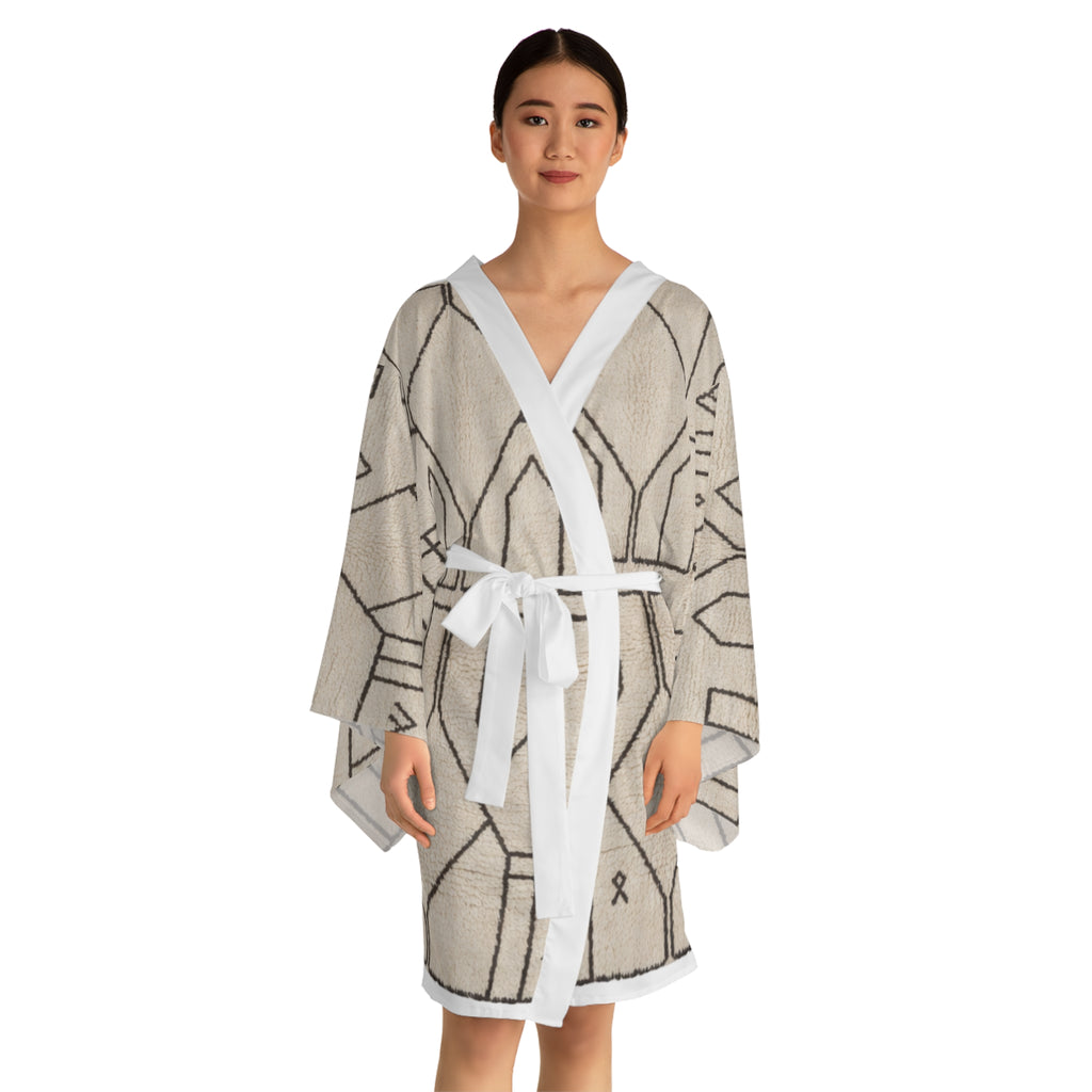 Geometric Mudcloth Pattern Kimono Robe | Long Sleeve