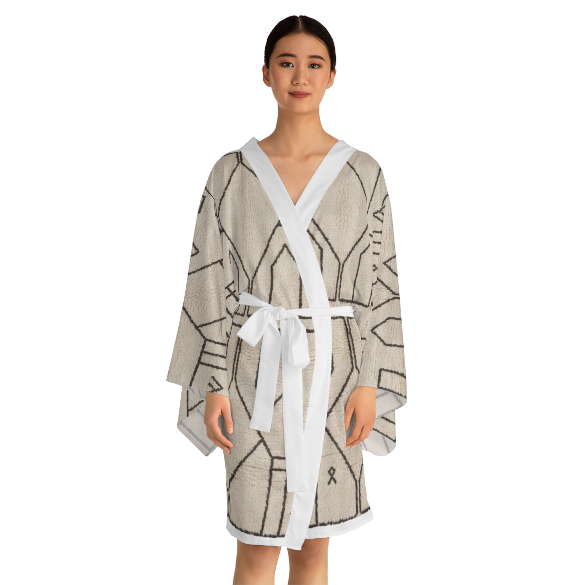 Geometric Mudcloth Pattern Kimono Robe | Long Sleeve