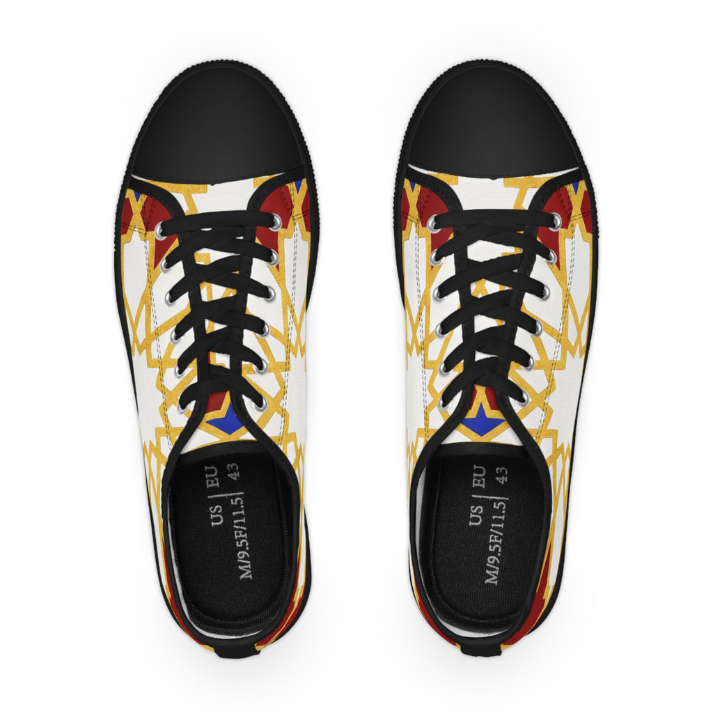 Geometric Starburst Pattern Men's Low Top Sneakers | Gold Red Blue