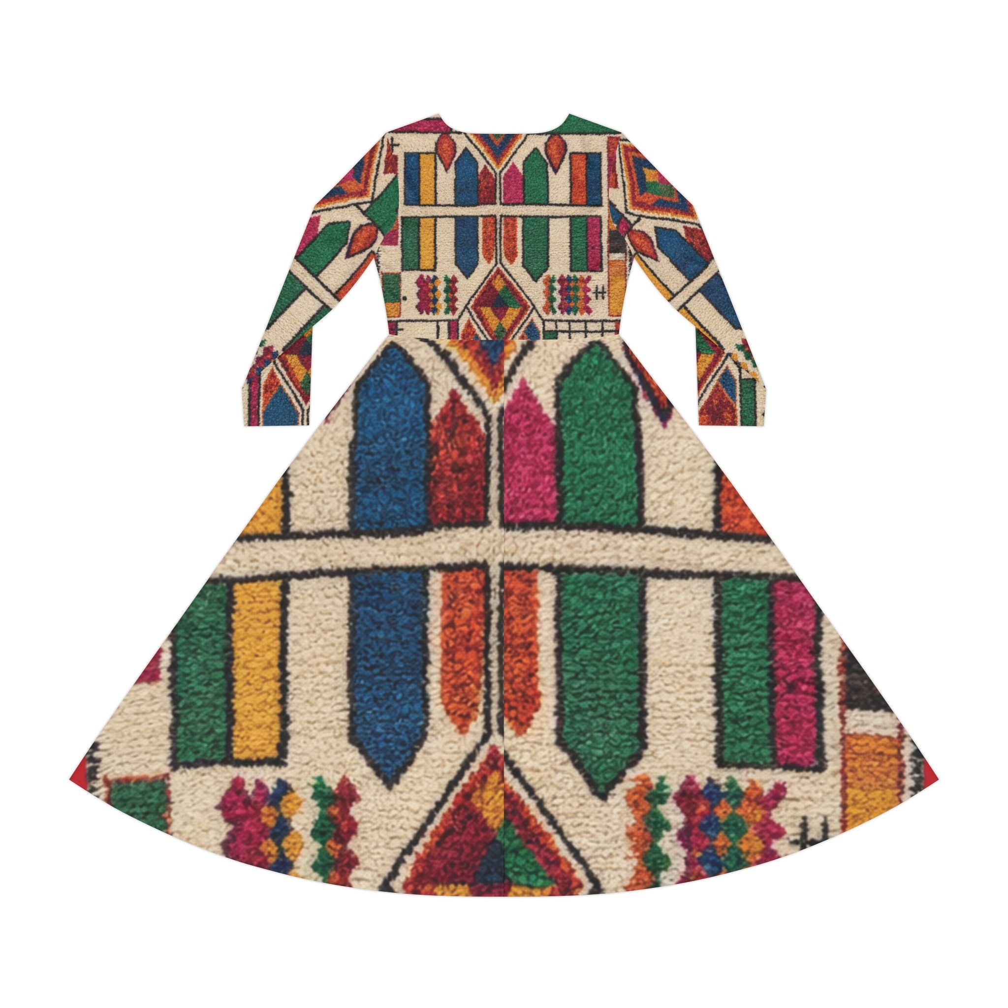 Geometric Moroccan Berber Pattern Dress | Long Sleeve AOP Skater Dress