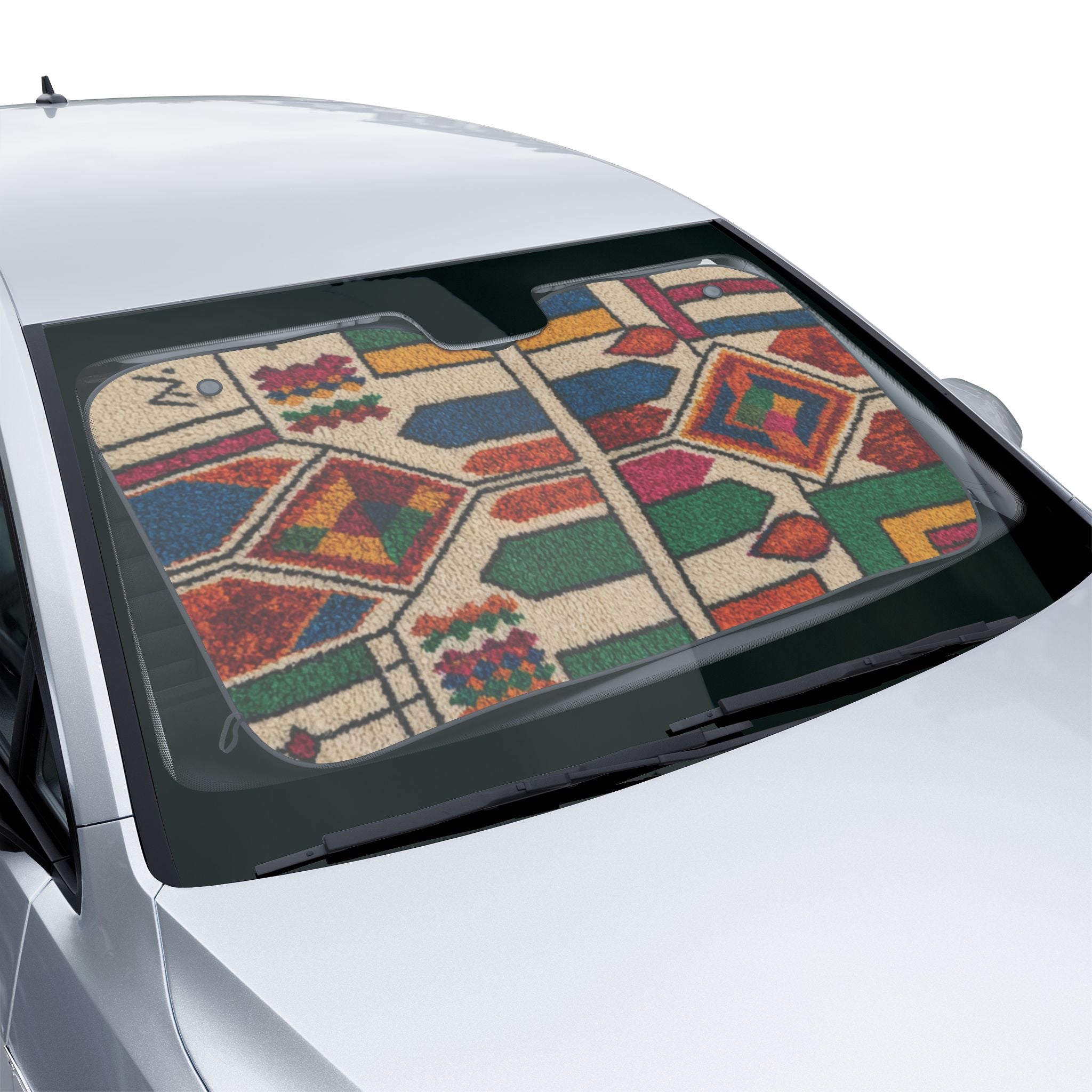 Southwestern Geometric Pattern Car Sun Shade | Tribal Desert Dashboard Cover