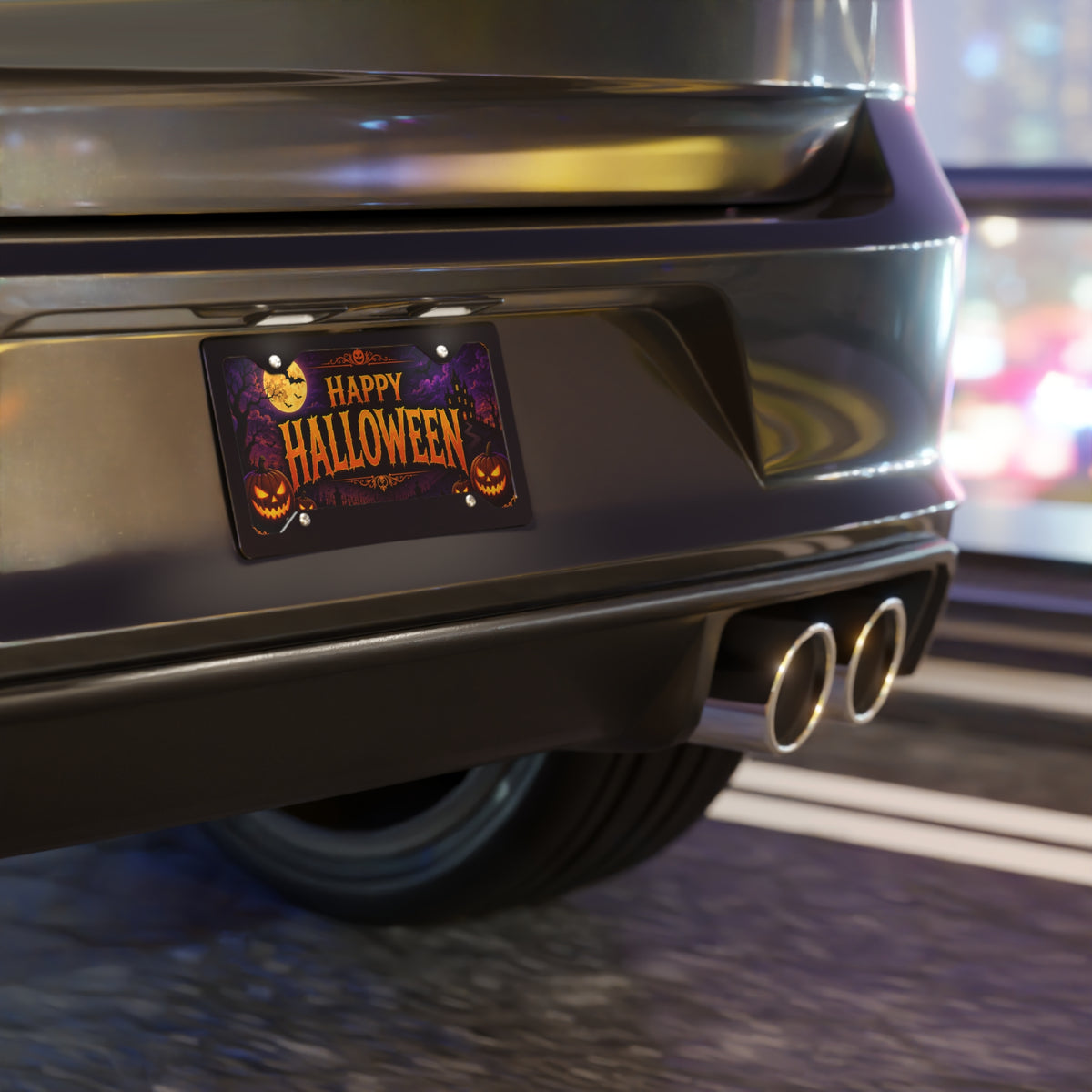 Happy Halloween vanity plate | spooky pumpkins, haunted house license plate