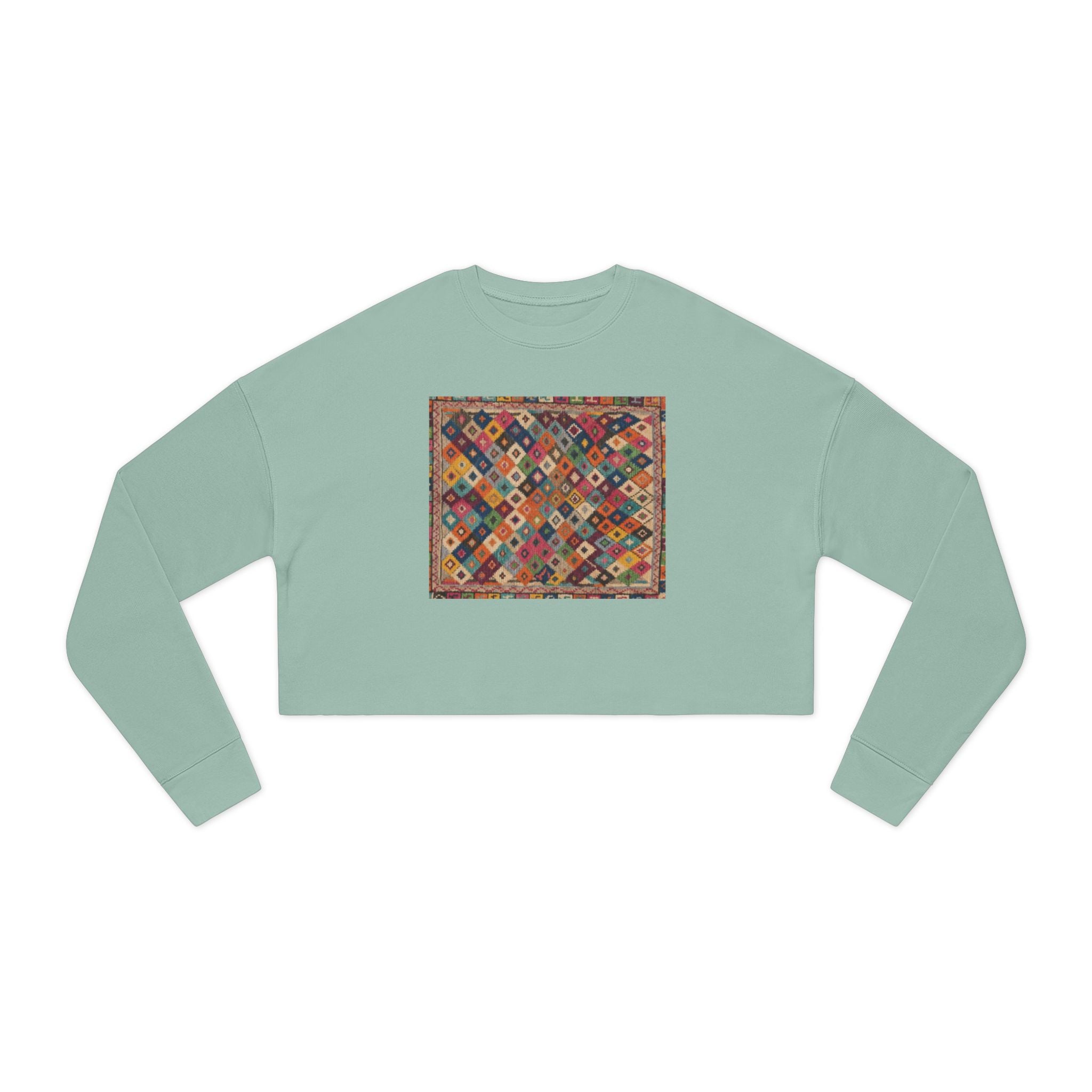 Colorful Patchwork Quilt Cropped Sweatshirt | Boho Geometric Pattern