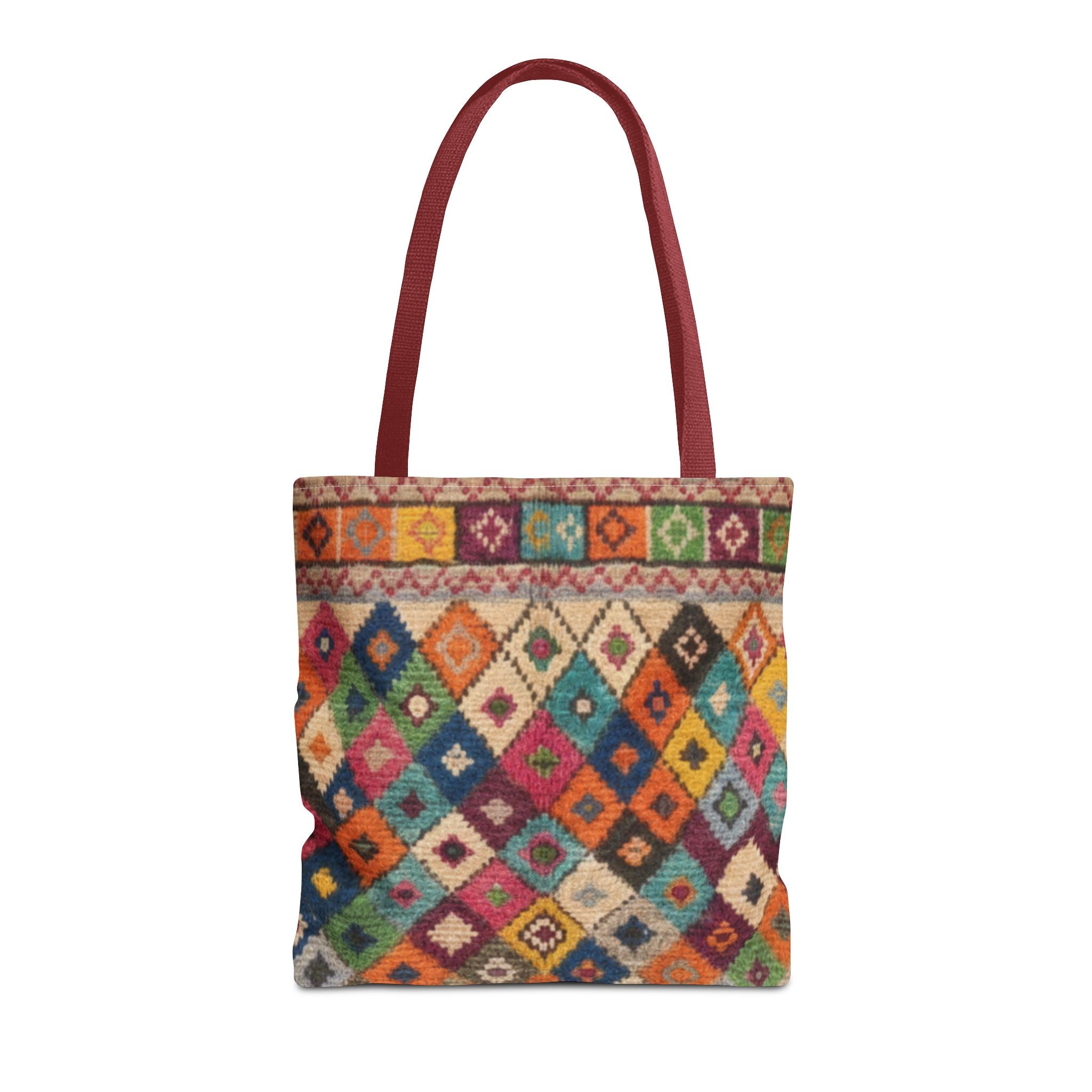 Colorful Kilim Diamond Pattern Tote Bag | Boho Tribal Aztec Shopper