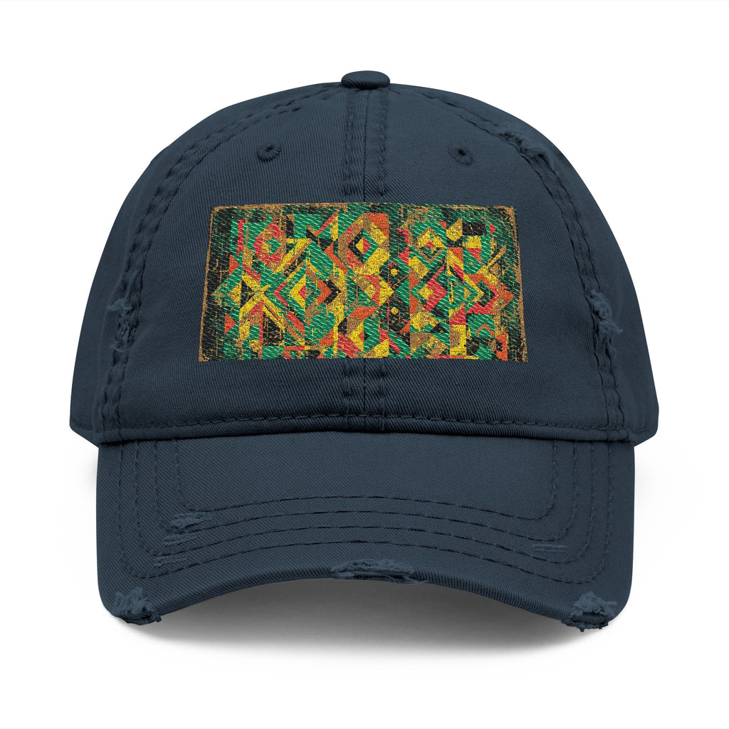 Abstract Colorful Geometric Embroidery Dad Hat | Distressed Patch Cap