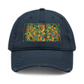 Abstract Colorful Geometric Embroidery Dad Hat | Distressed Patch Cap
