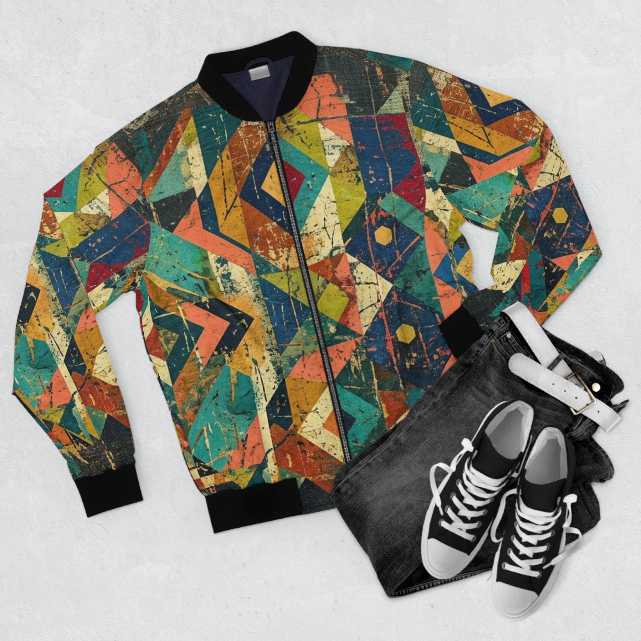 Vintage Geometric Aztec Pattern Bomber Jacket | Colorful Tribal Print