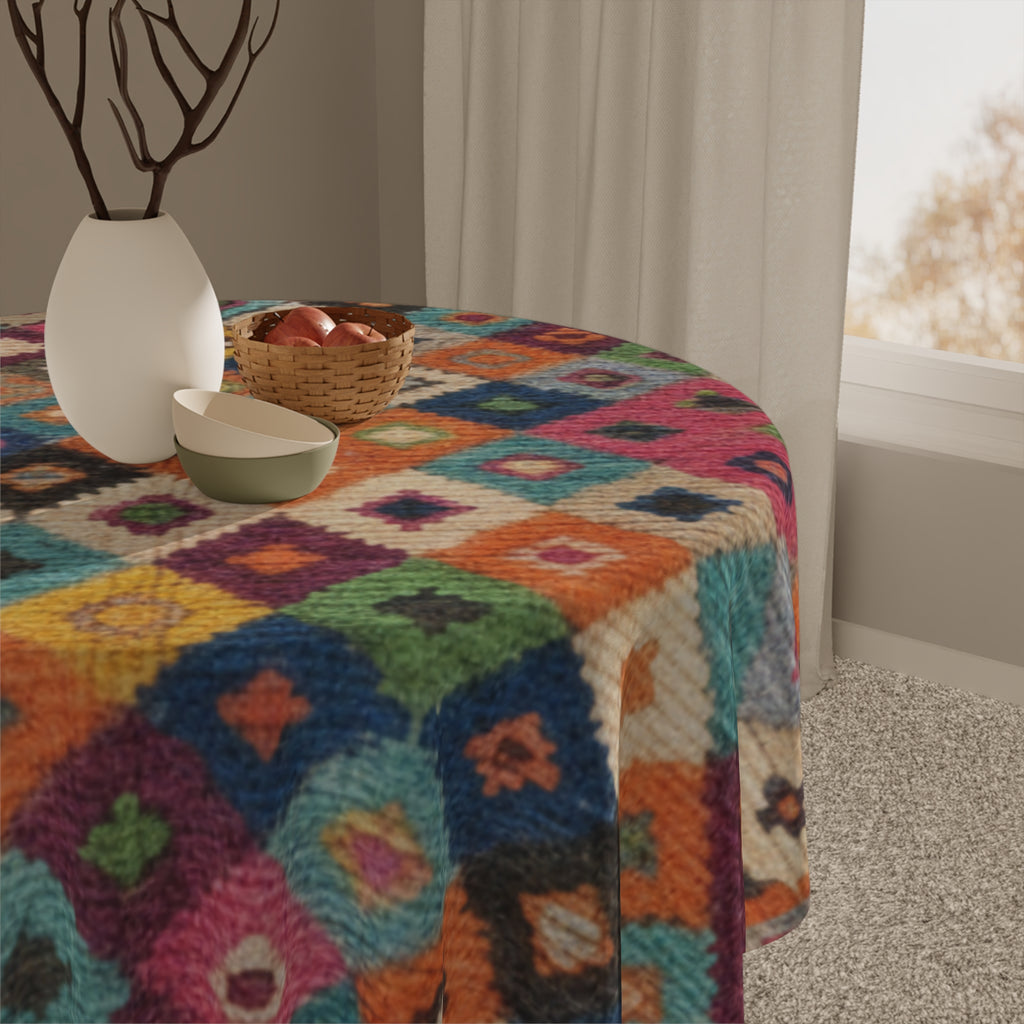 Colorful Ikat Diamond Pattern Tablecloth | Boho Kitchen Dining Decor