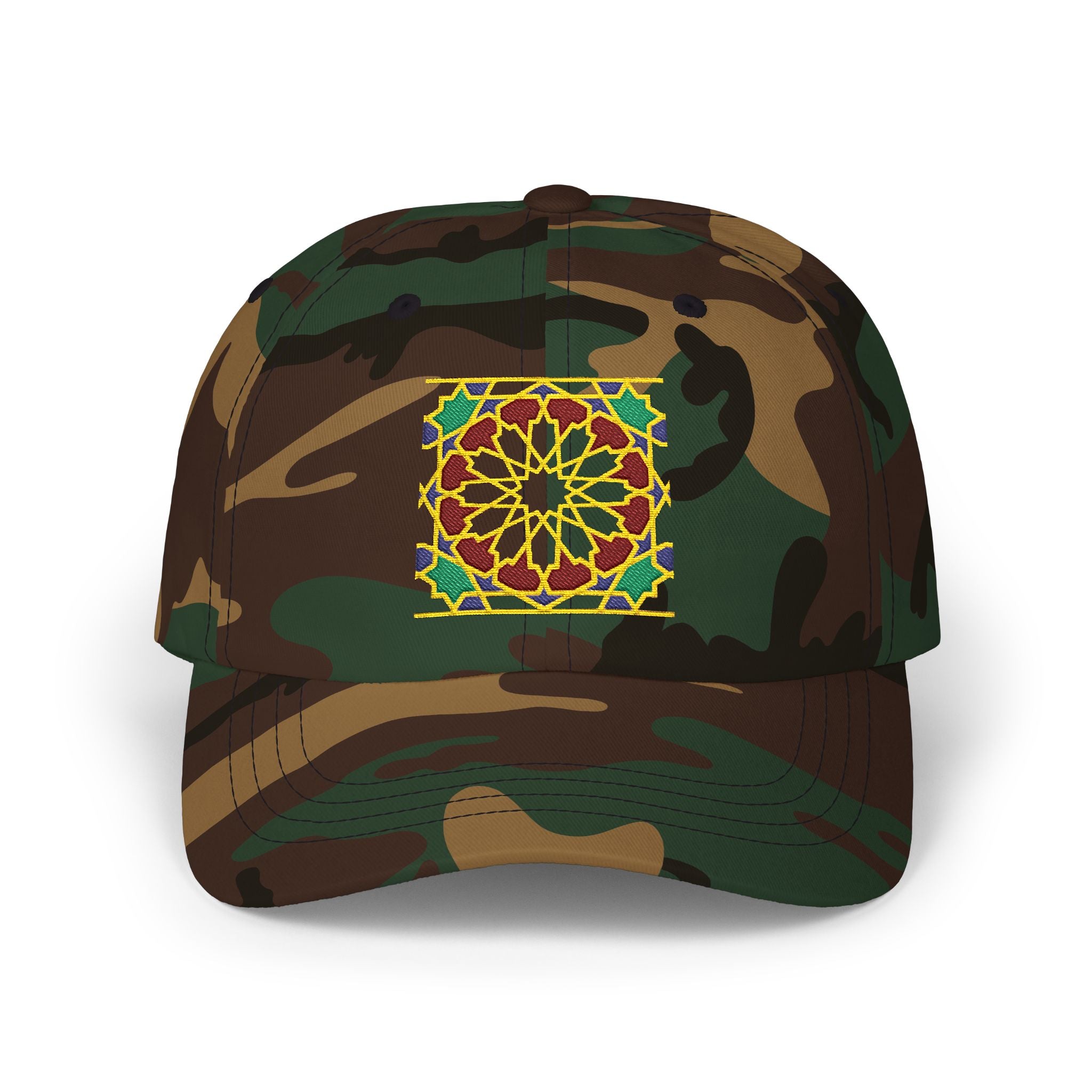 Floral Moroccan Mosaic Embroidered Dad Cap | White Cotton Baseball Hat