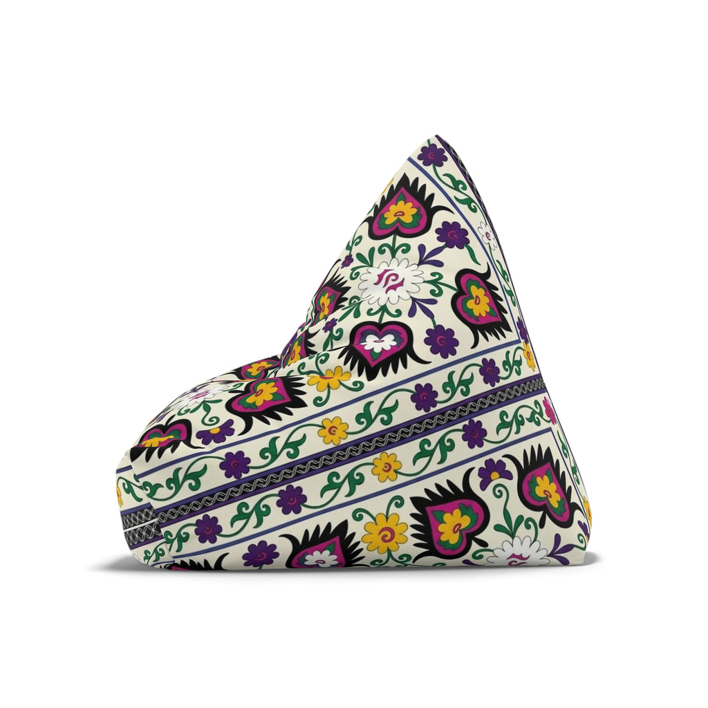 Floral Tile Pattern Bean Bag Chair Cover | Purple Yellow Green Boho