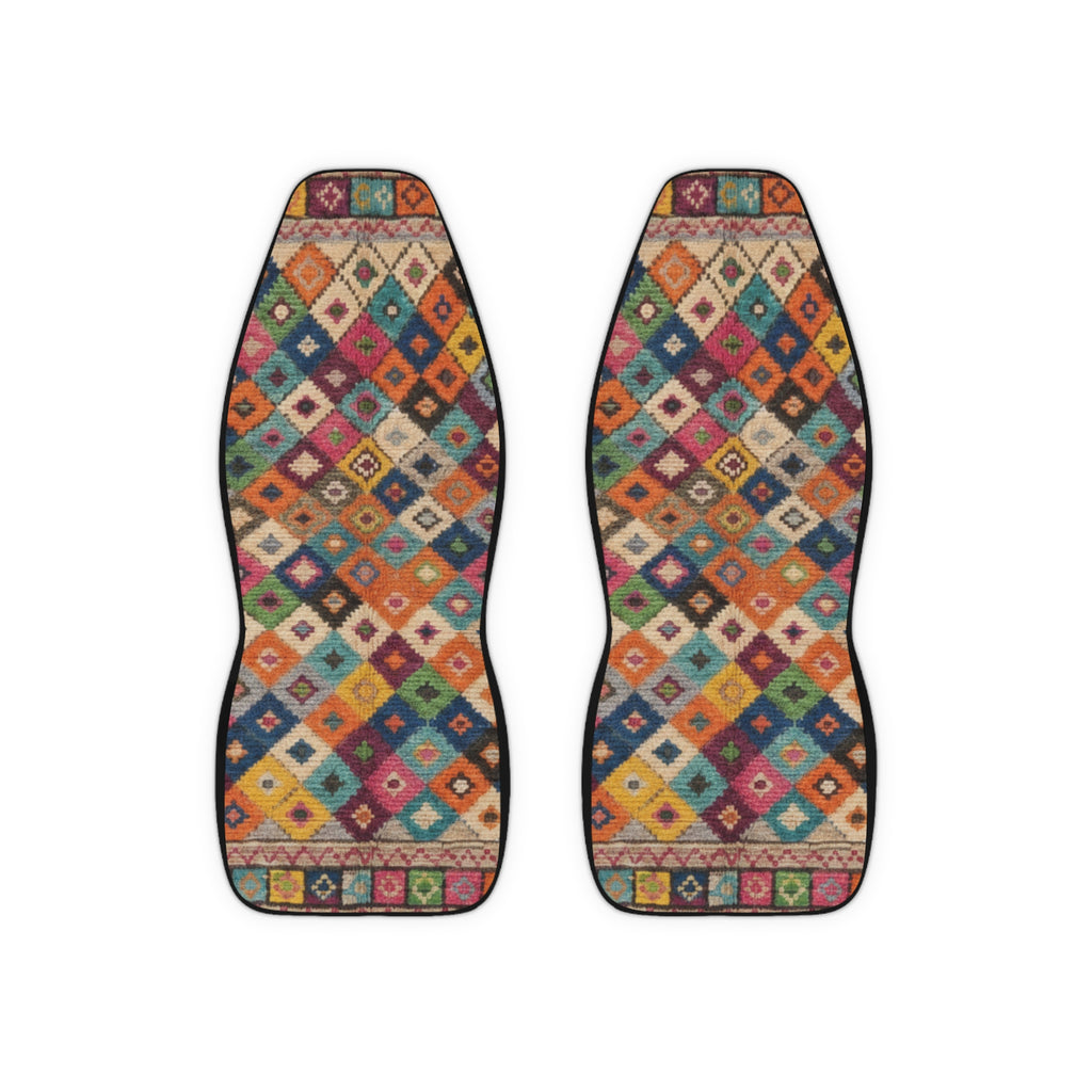 Boho Diamond Kilim Pattern Car Seat Covers | Colorful Tribal Front Seat Covers