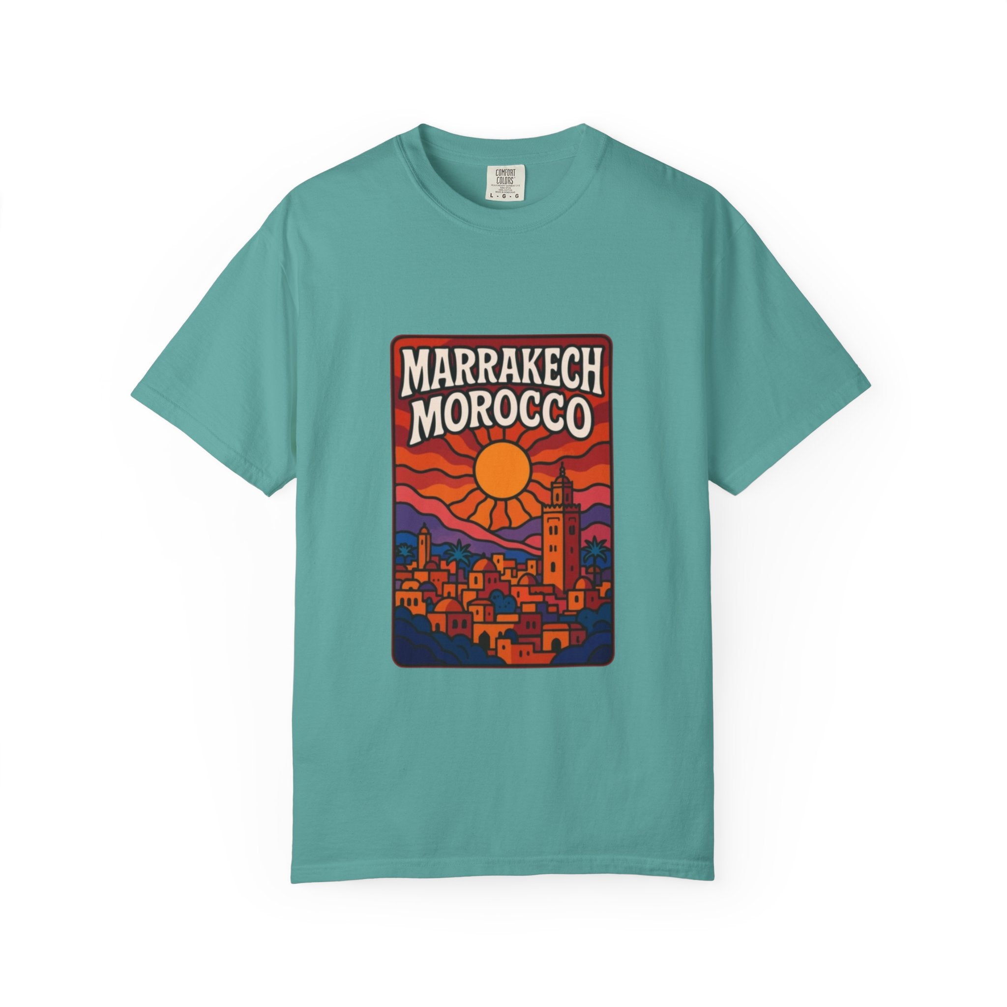 Marrakech Morocco Sunset Illustration T-Shirt | Moroccan Cityscape Tee