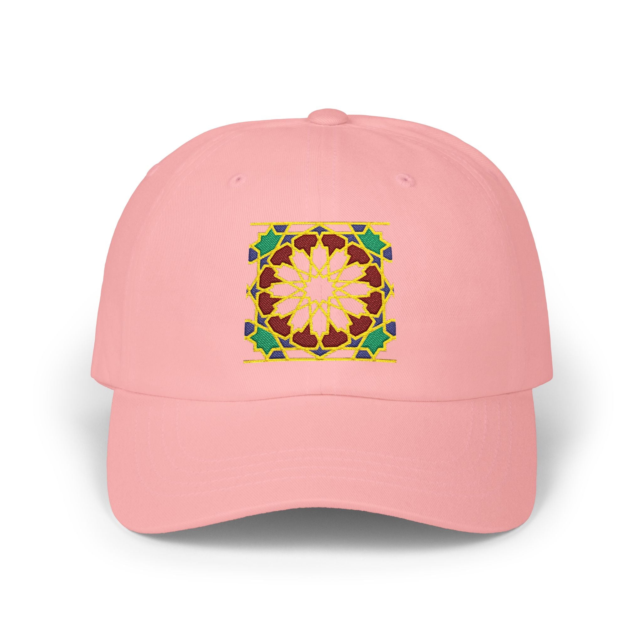 Floral Moroccan Mosaic Embroidered Dad Cap | White Cotton Baseball Hat