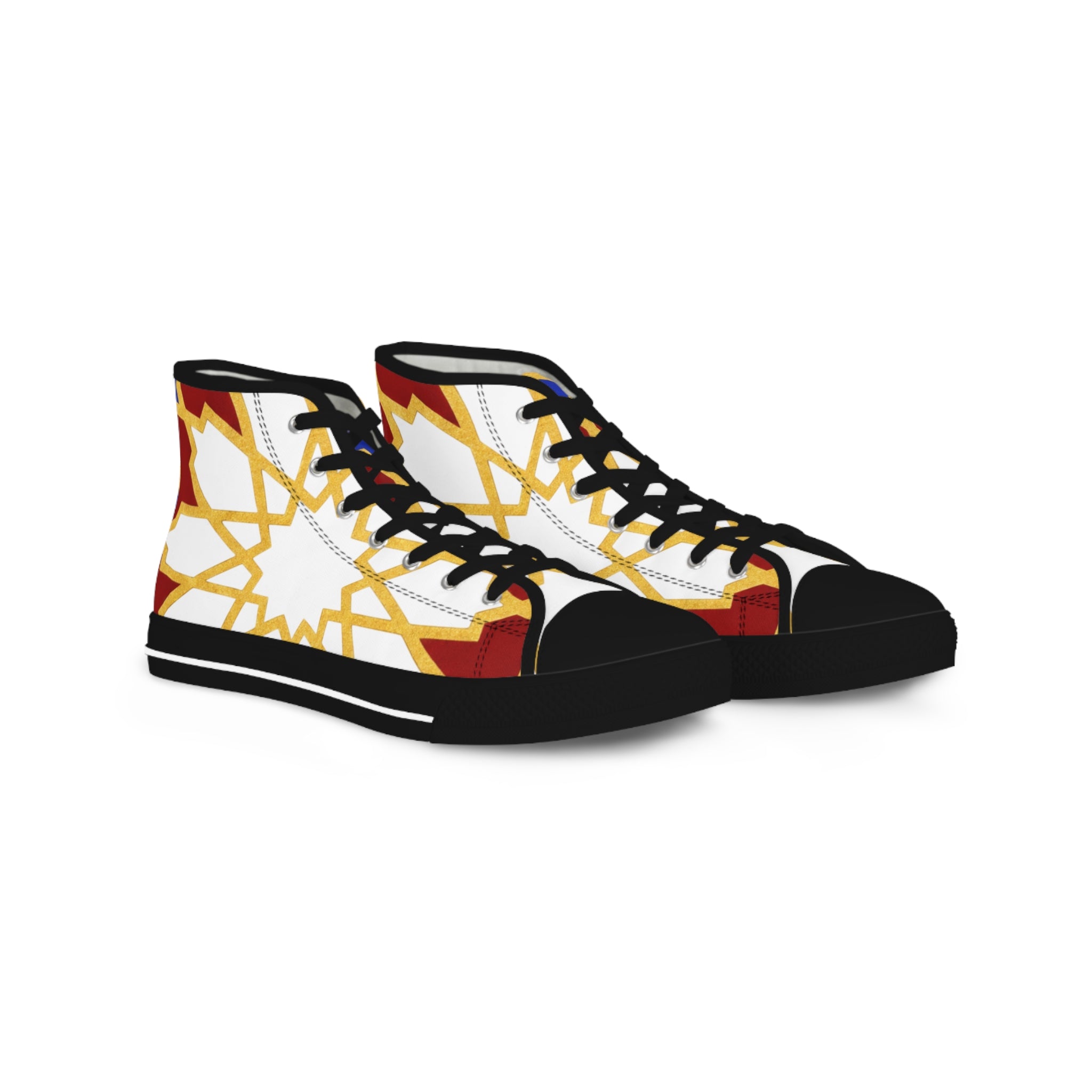 Geometric Star Pattern High Top Sneakers | Gold Red Blue