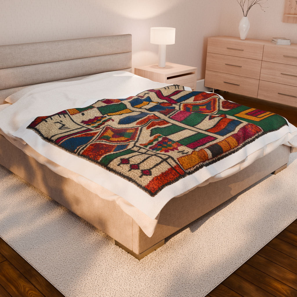 Colorful Geometric Moroccan Berber Pattern Blanket | Boho Kilim Design Throw