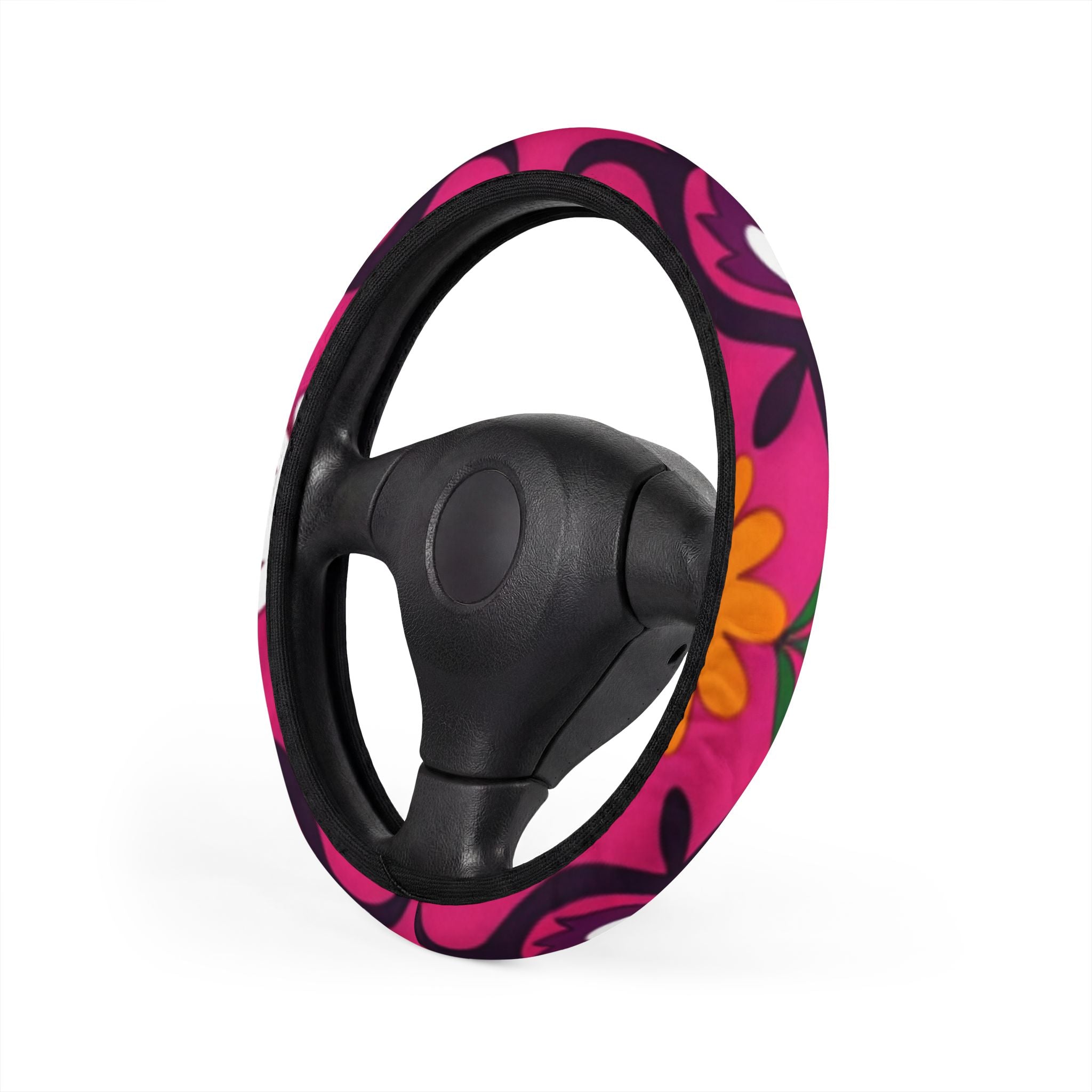 Pink Floral Pattern Car Steering Wheel Cover | Daisy Boho Print