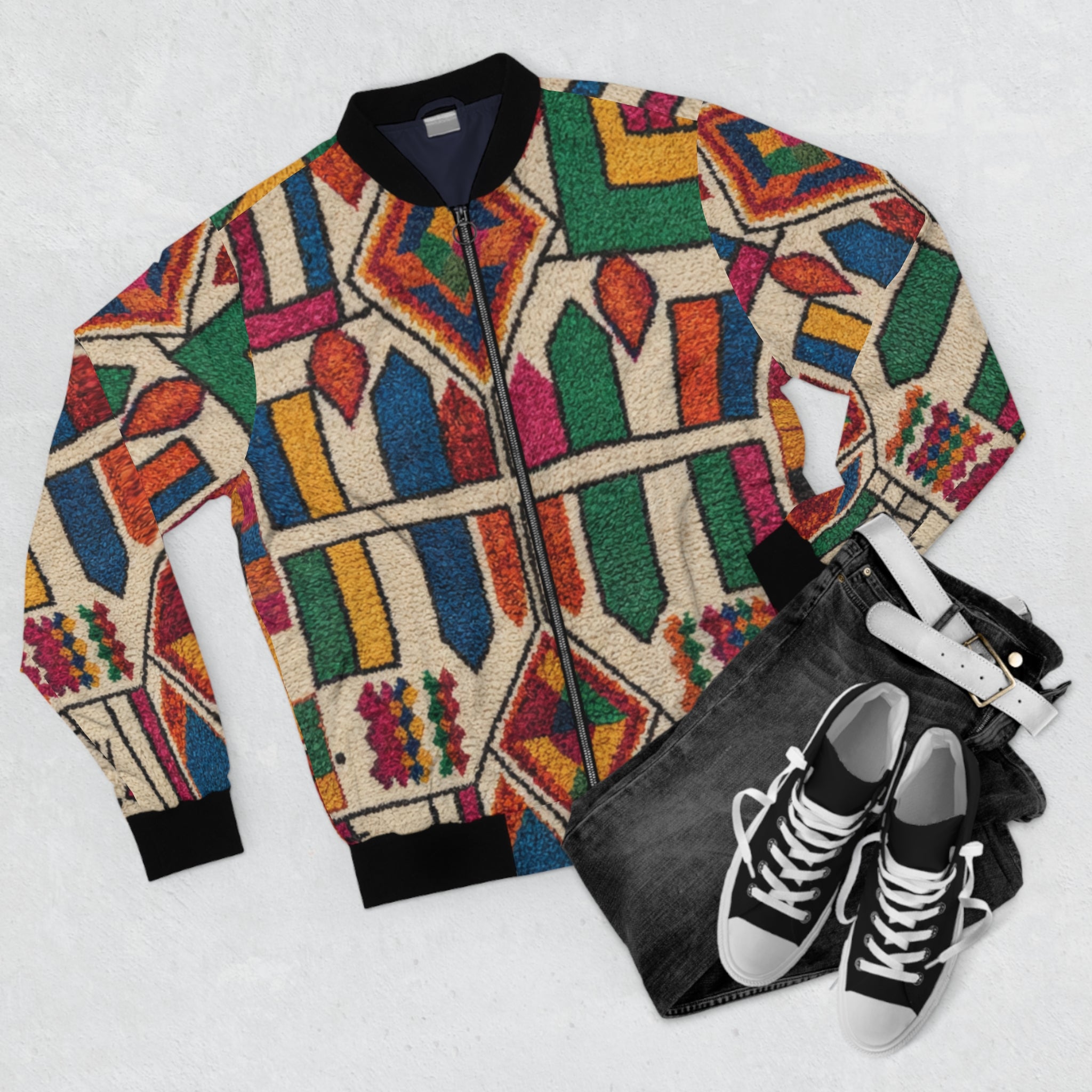 Colorful Geometric Pattern Bomber Jacket | All-Over Print