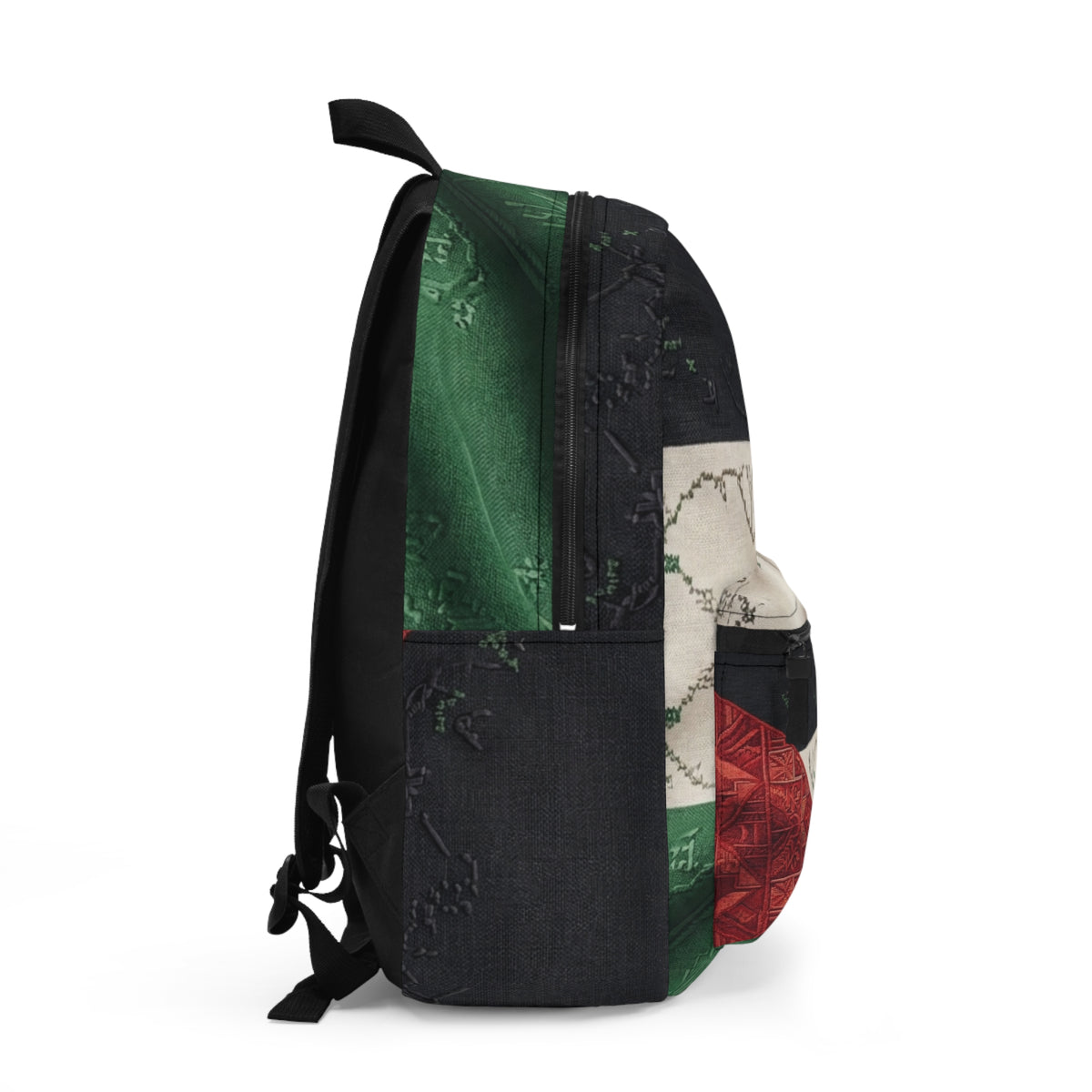 Palestine Flag Pattern Backpack | Vintage Map Motif, Green Red Black