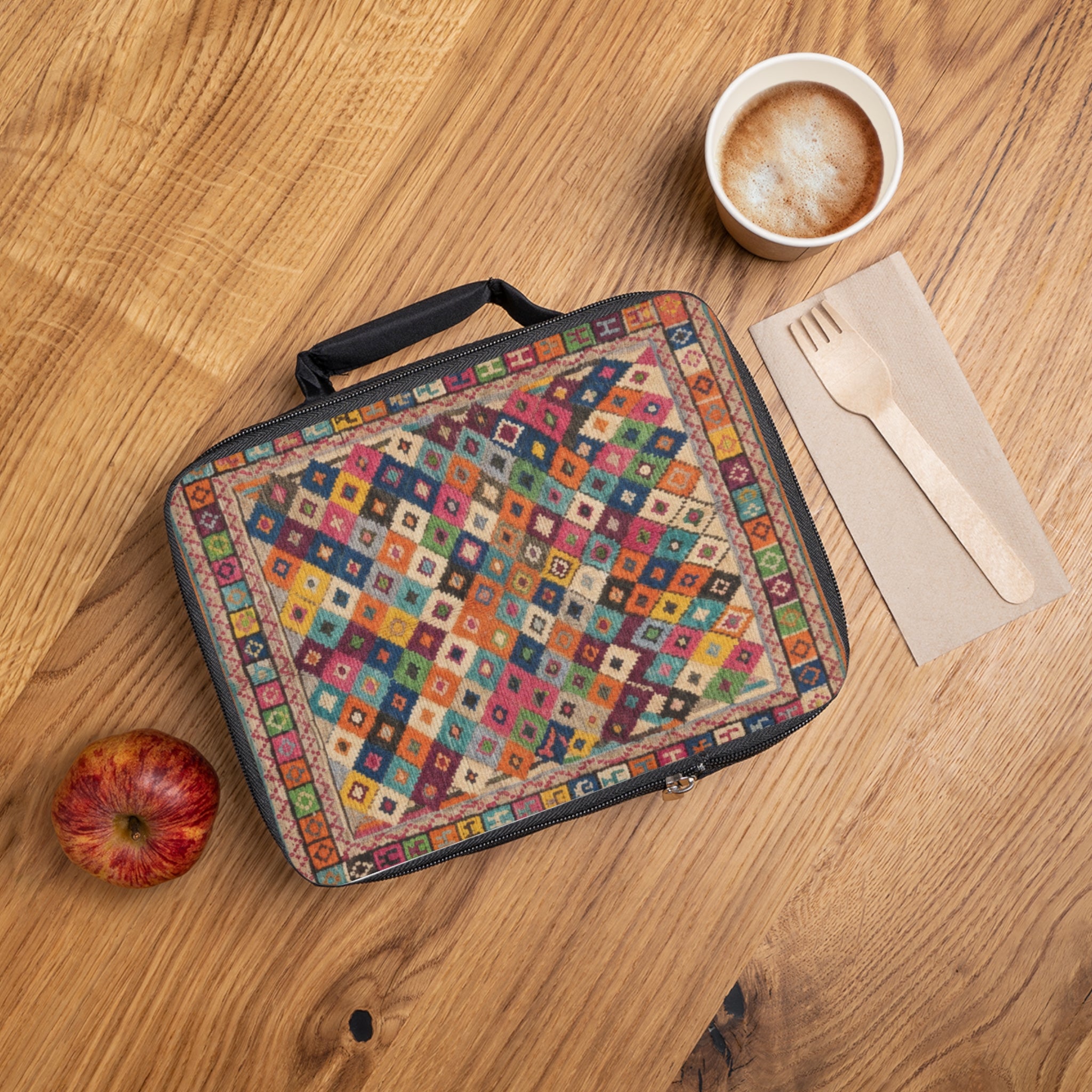 Colorful Kilim Pattern Lunch Bag | Geometric Patchwork Design