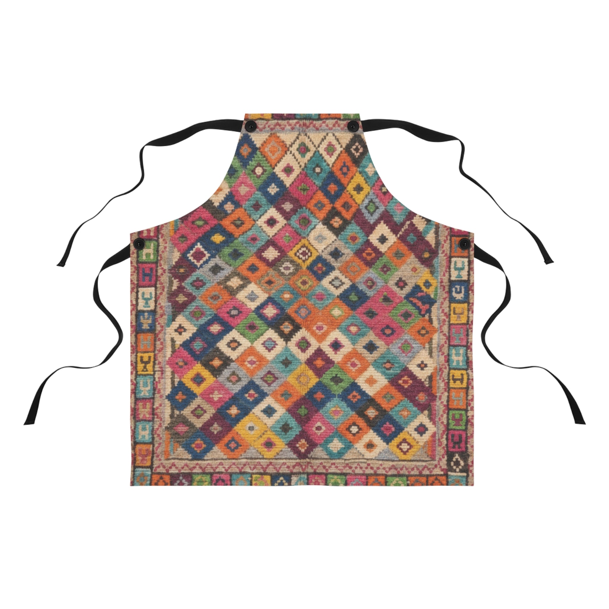 Colorful Kilim Diamond Pattern Apron | Boho Geometric Kitchen Apron