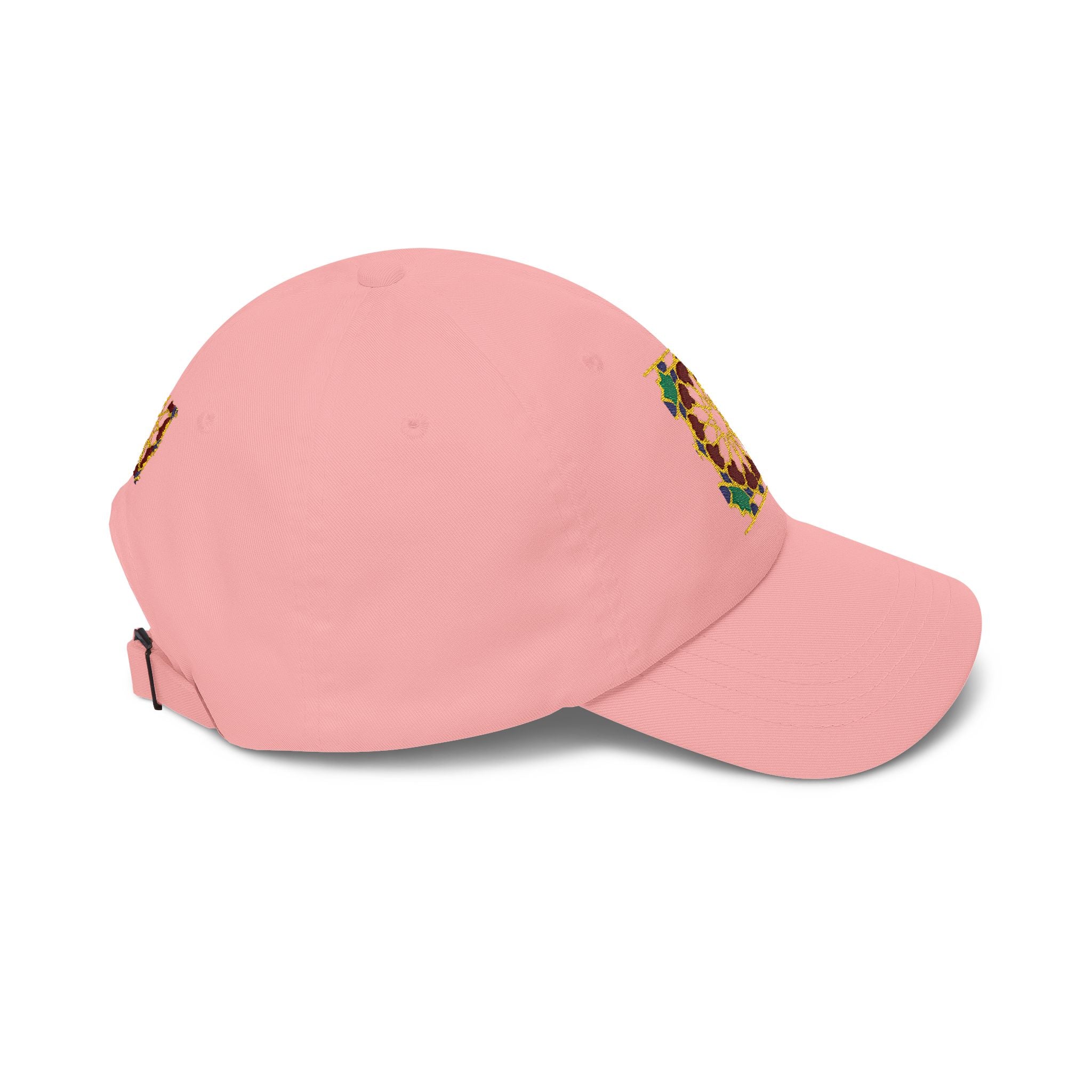 Floral Moroccan Mosaic Embroidered Dad Cap | White Cotton Baseball Hat