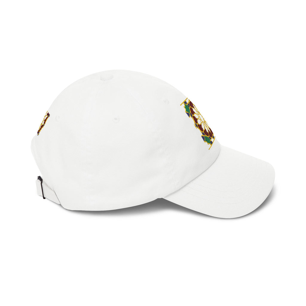 Floral Moroccan Mosaic Embroidered Dad Cap | White Cotton Baseball Hat