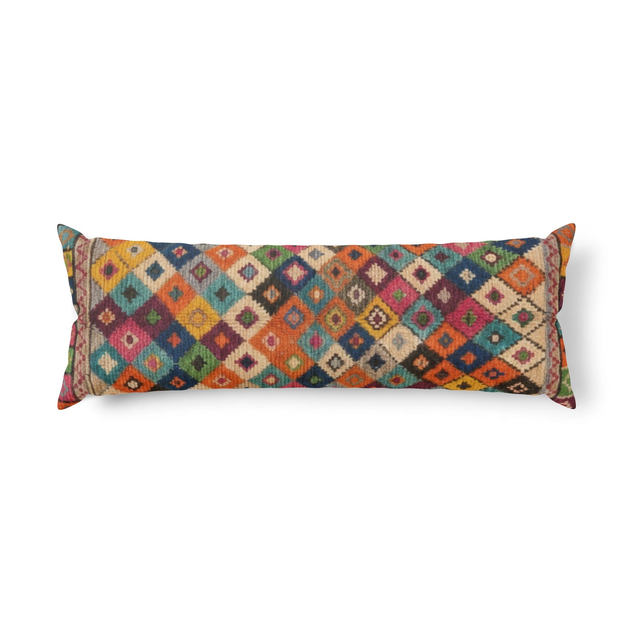 Colorful Kilim Diamond Body Pillow | Boho Geometric Lumbar Decor
