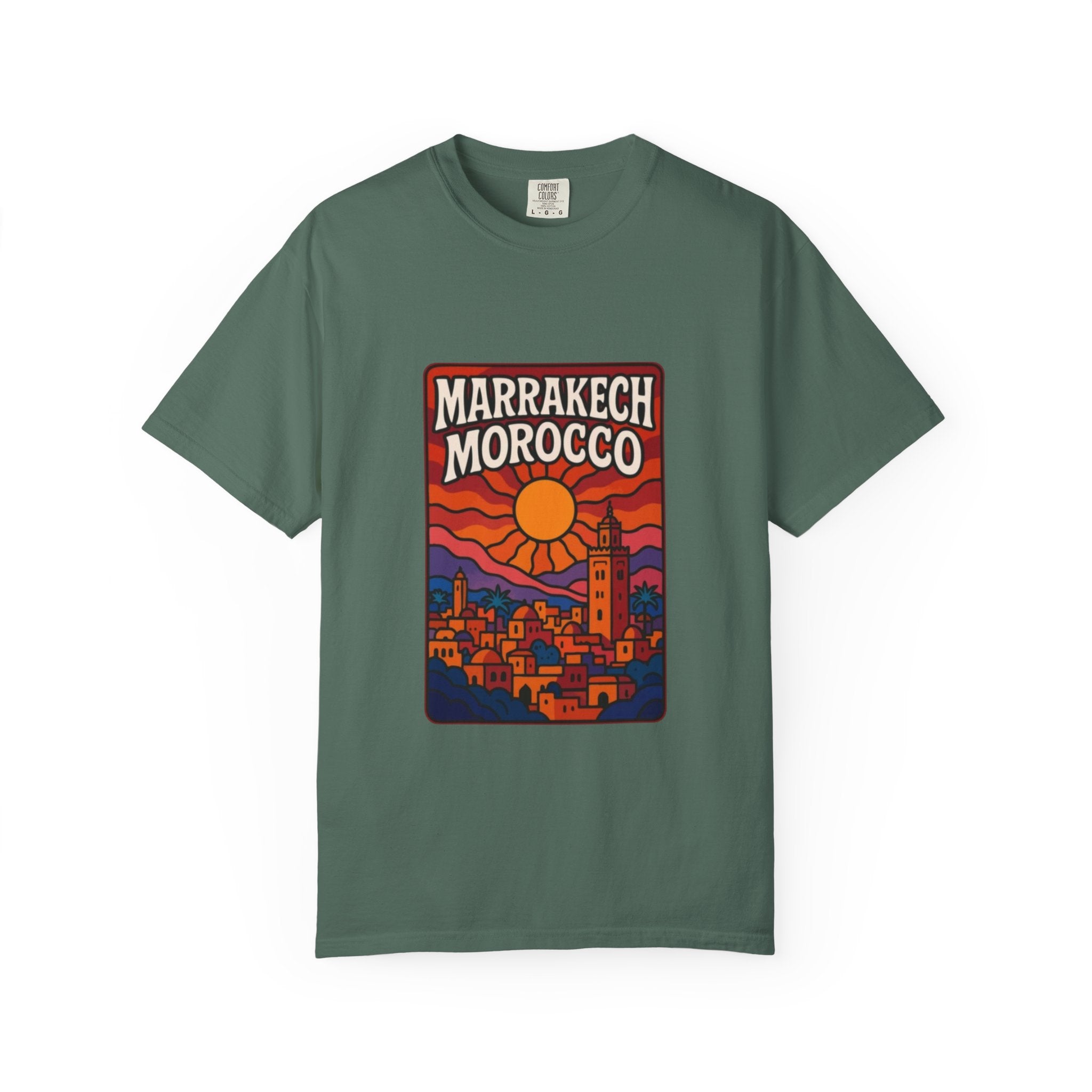 Marrakech Morocco Sunset Illustration T-Shirt | Moroccan Cityscape Tee