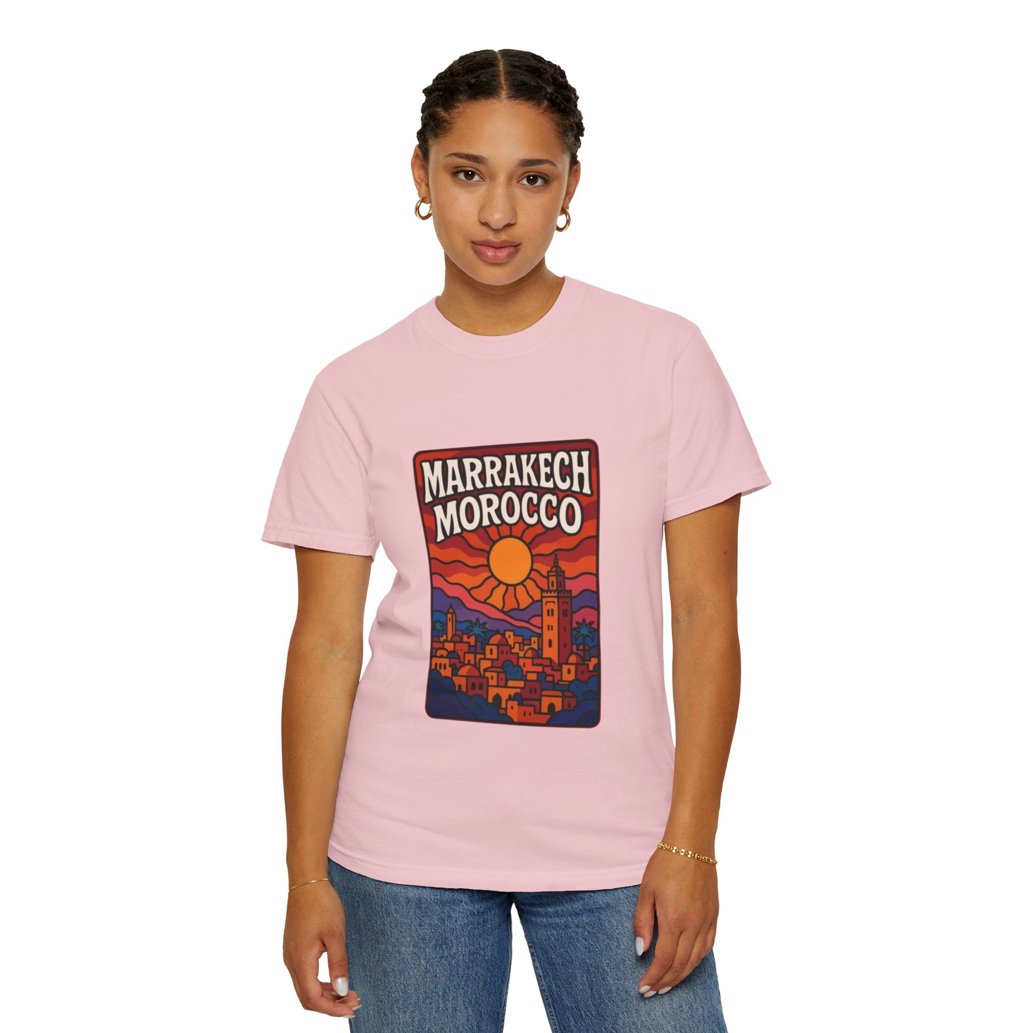 Marrakech Morocco Sunset Illustration T-Shirt | Moroccan Cityscape Tee