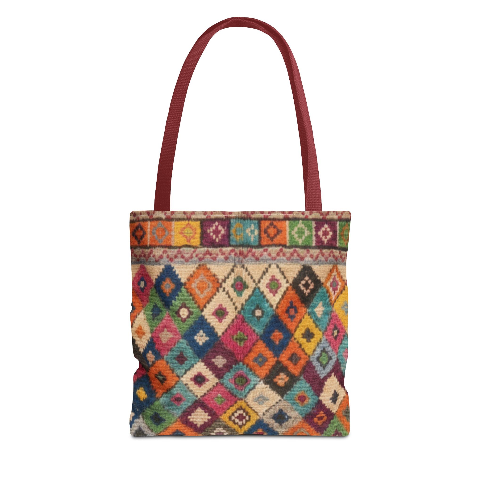 Colorful Kilim Diamond Pattern Tote Bag | Boho Tribal Aztec Shopper