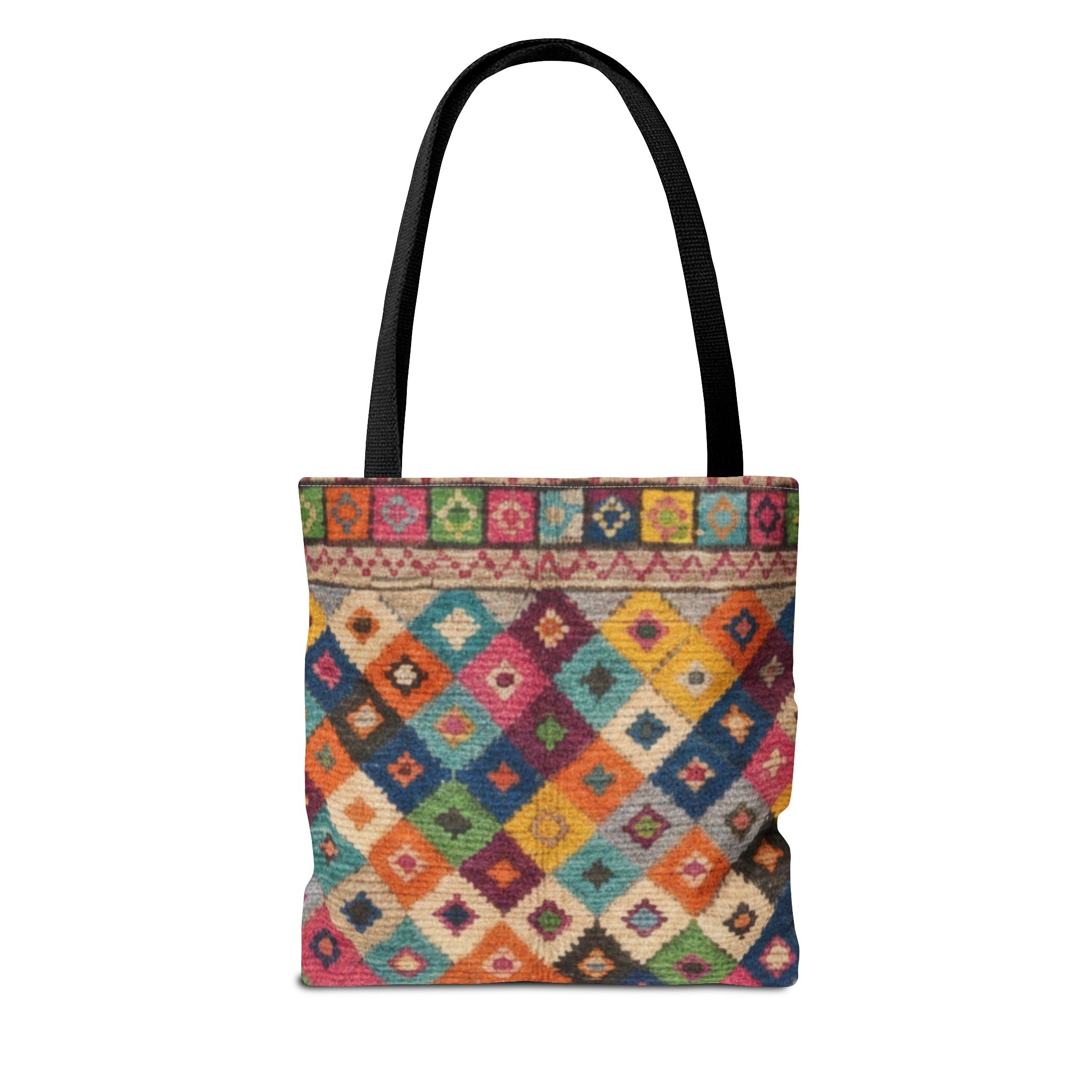 Colorful Kilim Diamond Pattern Tote Bag | Boho Tribal Aztec Shopper