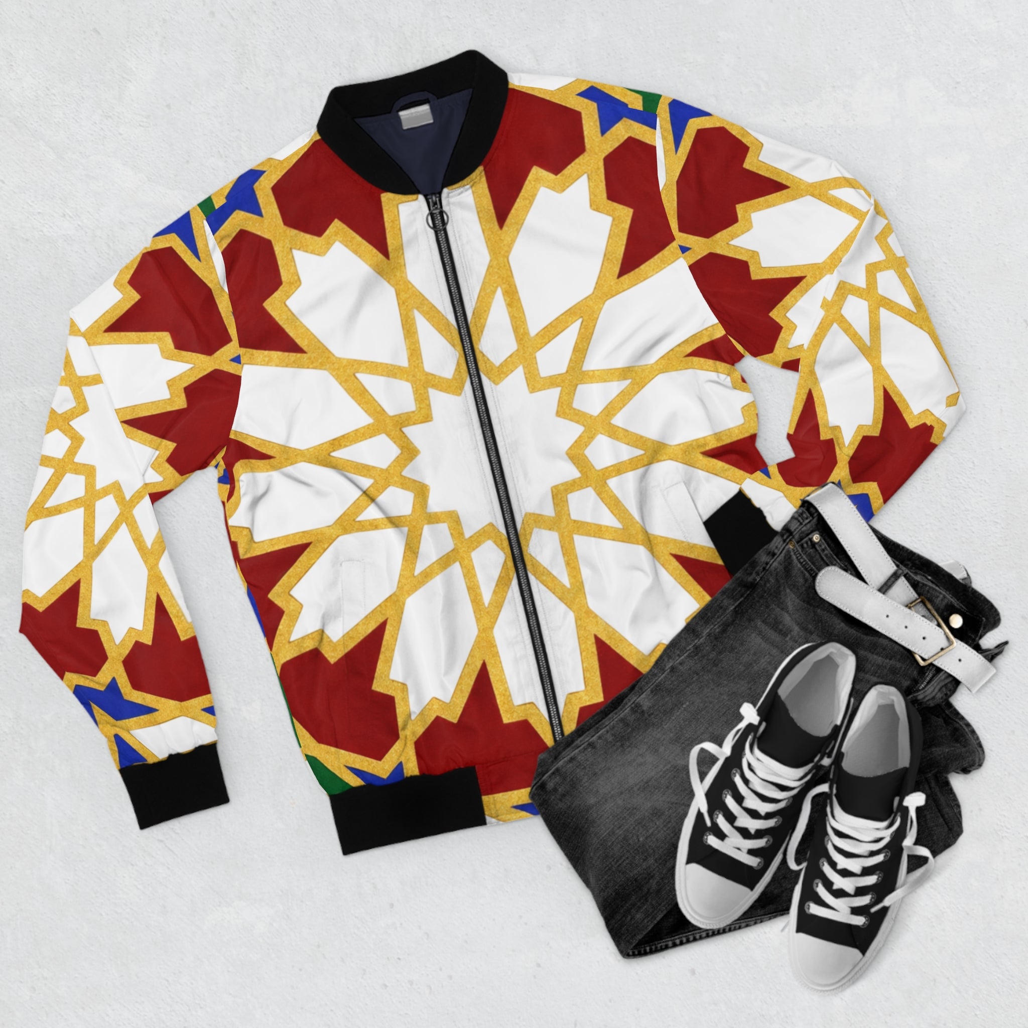 Geometric Moroccan Mosaic Bomber Jacket | Islamic Tile Pattern