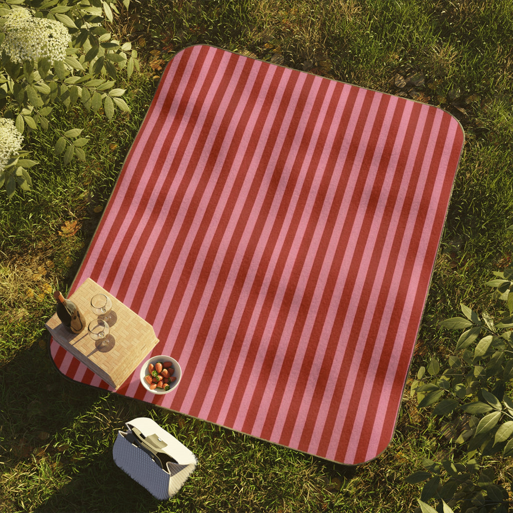 Red and Pink Vertical Stripe Picnic Blanket | Outdoor Mat