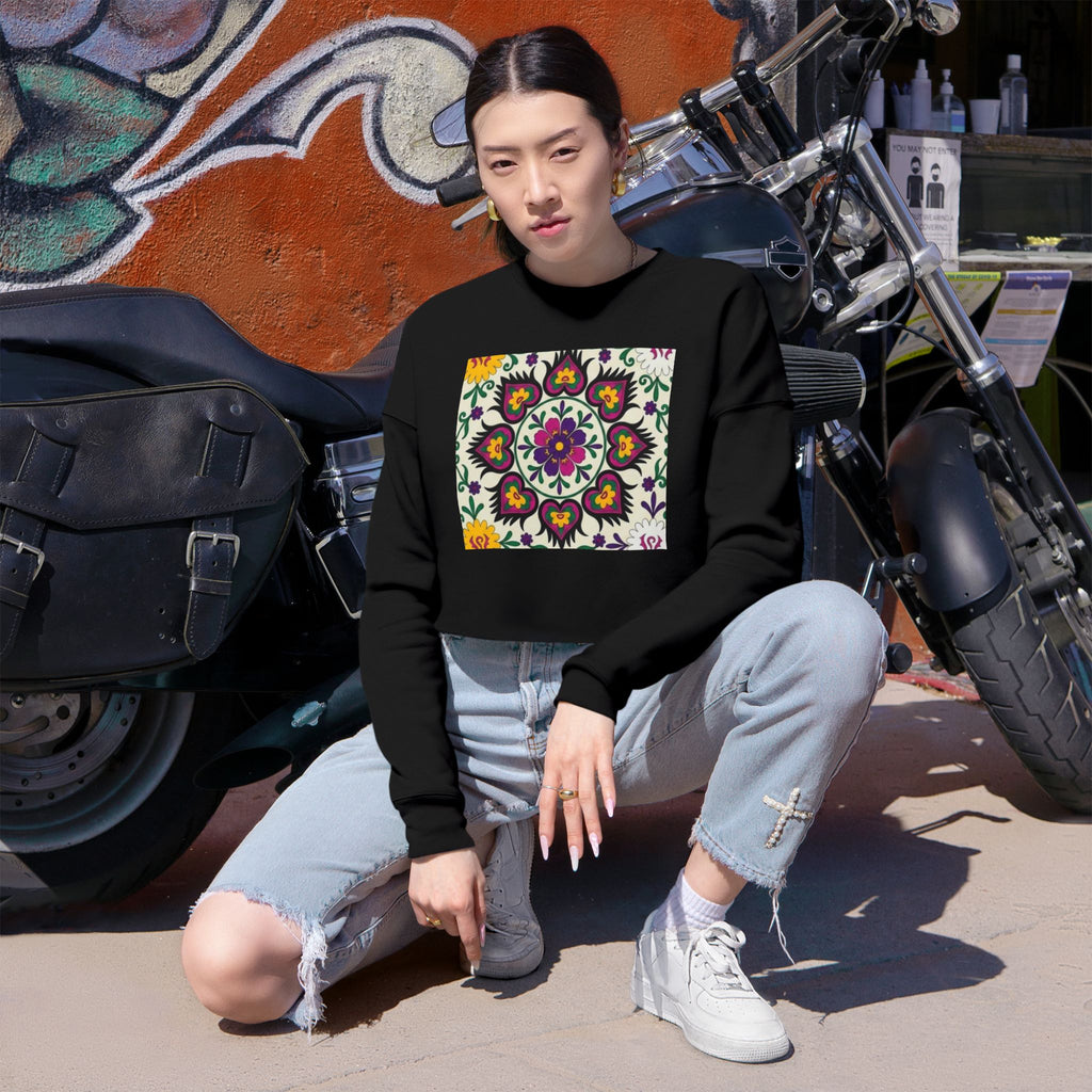 Floral Mandala Tile Cropped Sweatshirt | Boho Flower Pattern