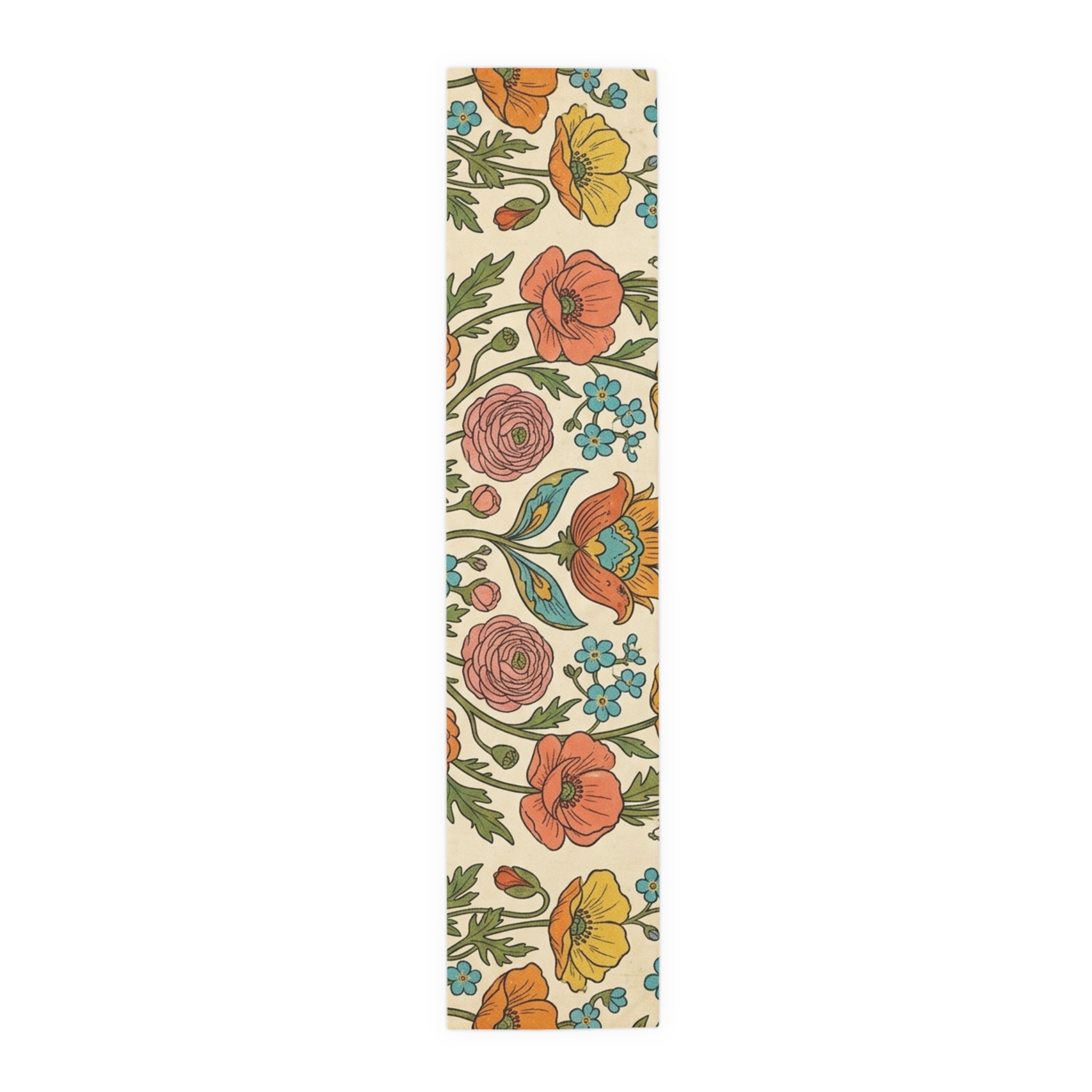 Vintage Floral Spring Table Runner | Poppy & Rose Botanical Design