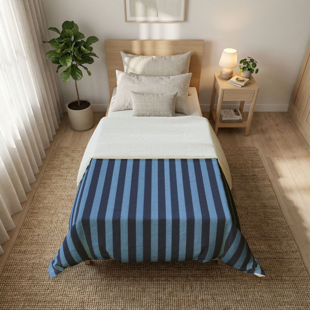 Navy Blue and Sky Stripe Cotton Duvet Cover