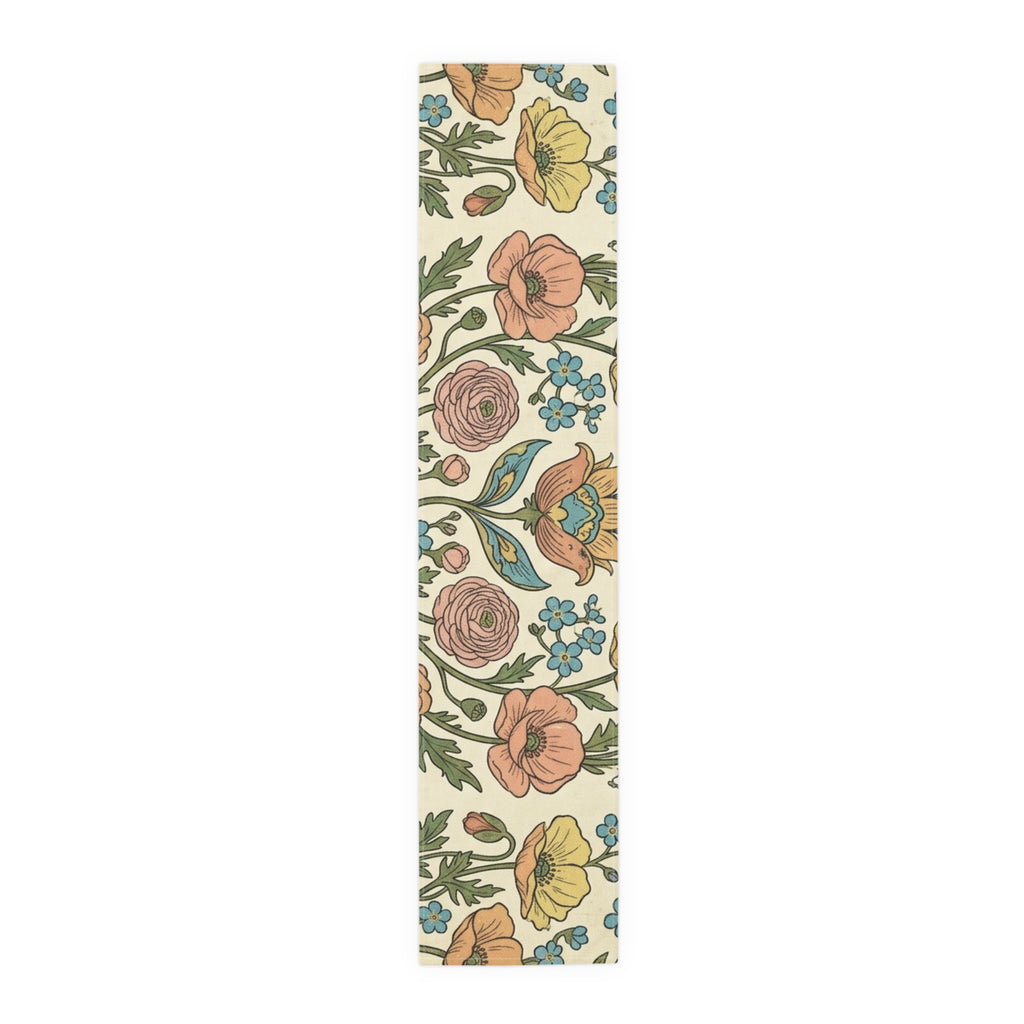Vintage Floral Spring Table Runner | Poppy & Rose Botanical Design