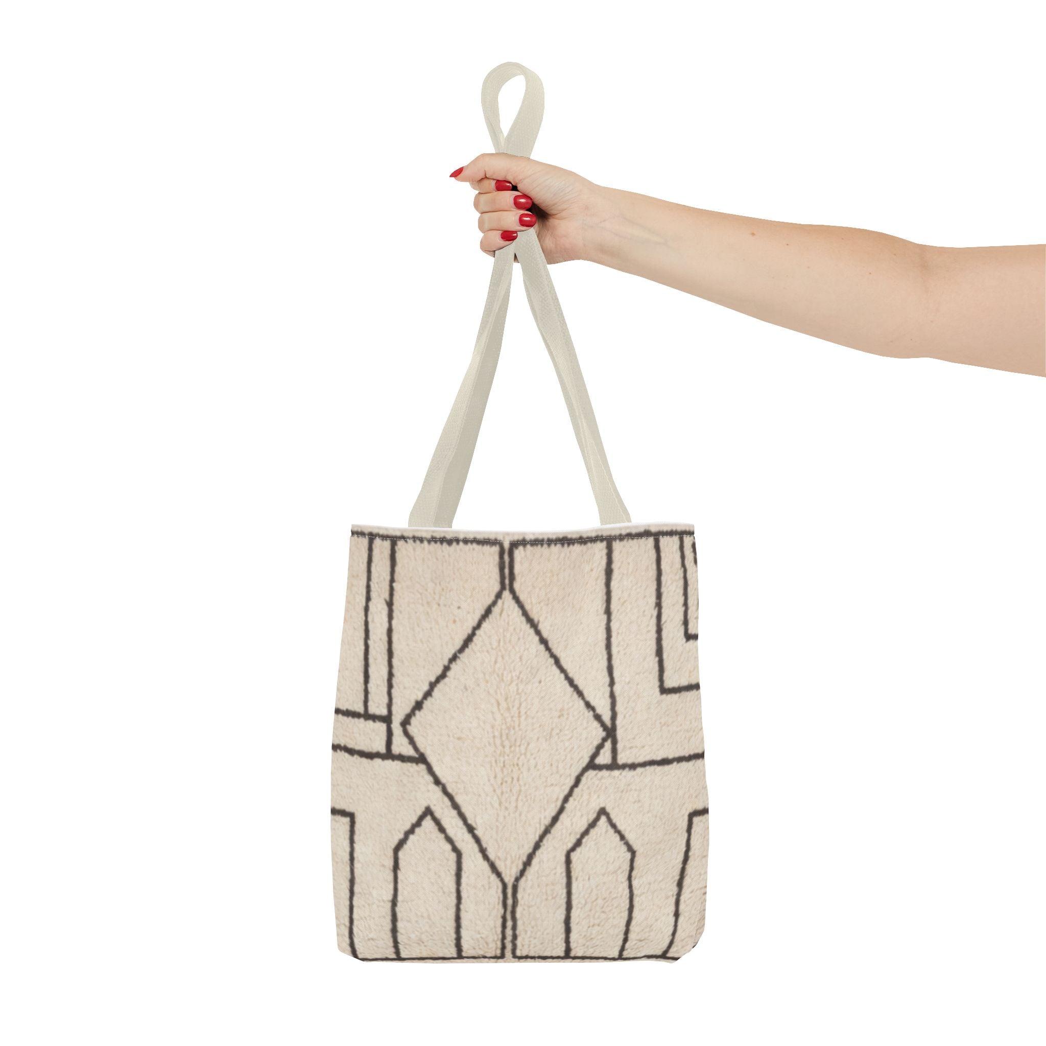 Neutral Geometric Diamond Pattern Tote Bag | Minimal Line Art