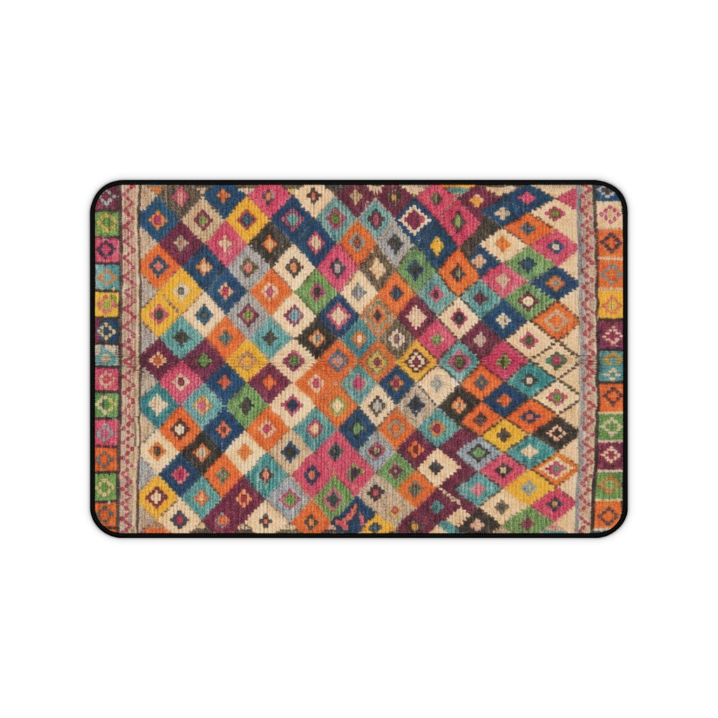 Colorful Geometric Kilim Pattern Desk Mat | Boho Mouse Pad Rug-Inspired