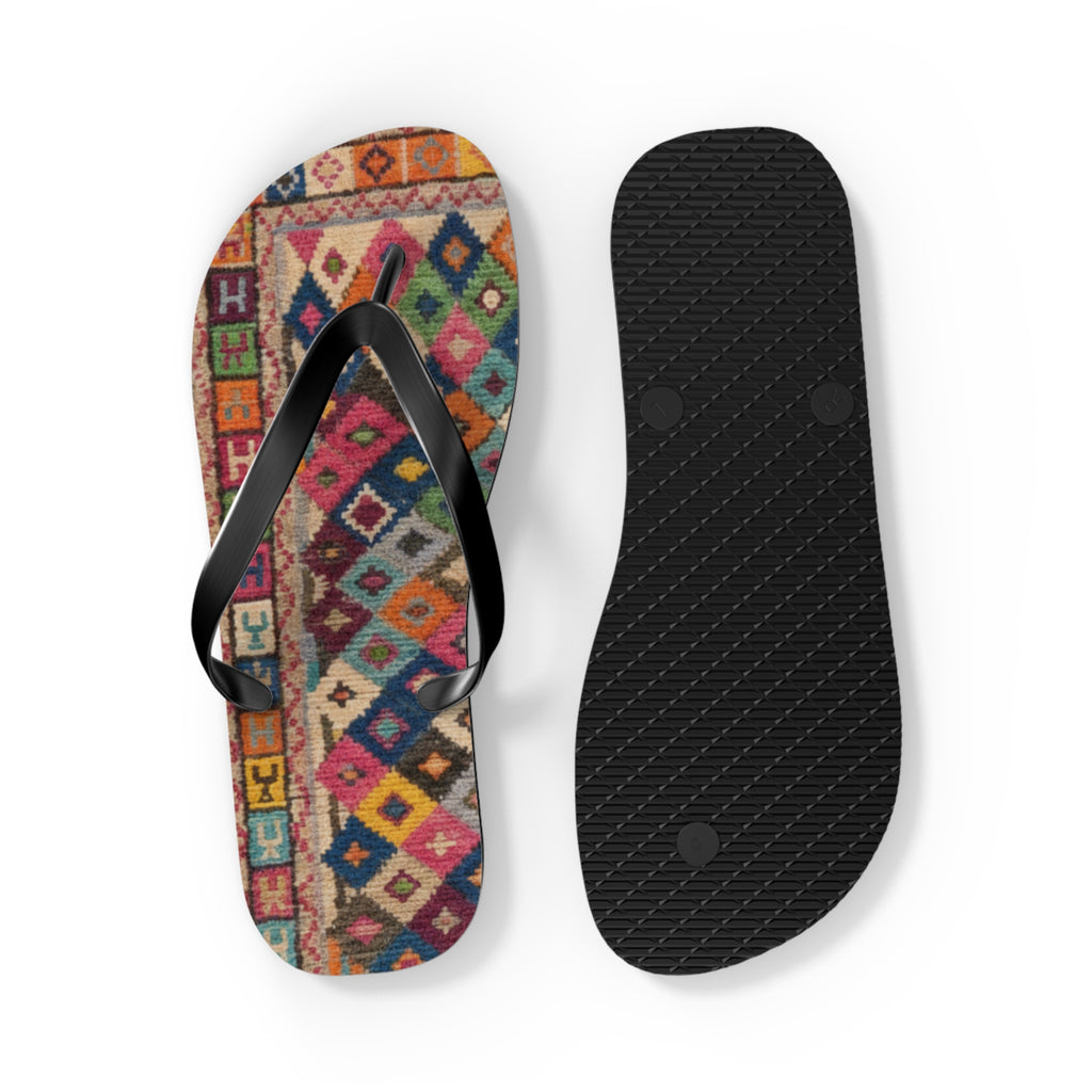 Boho Kilim Pattern Flip Flops | Colorful Tribal Slip-Ons