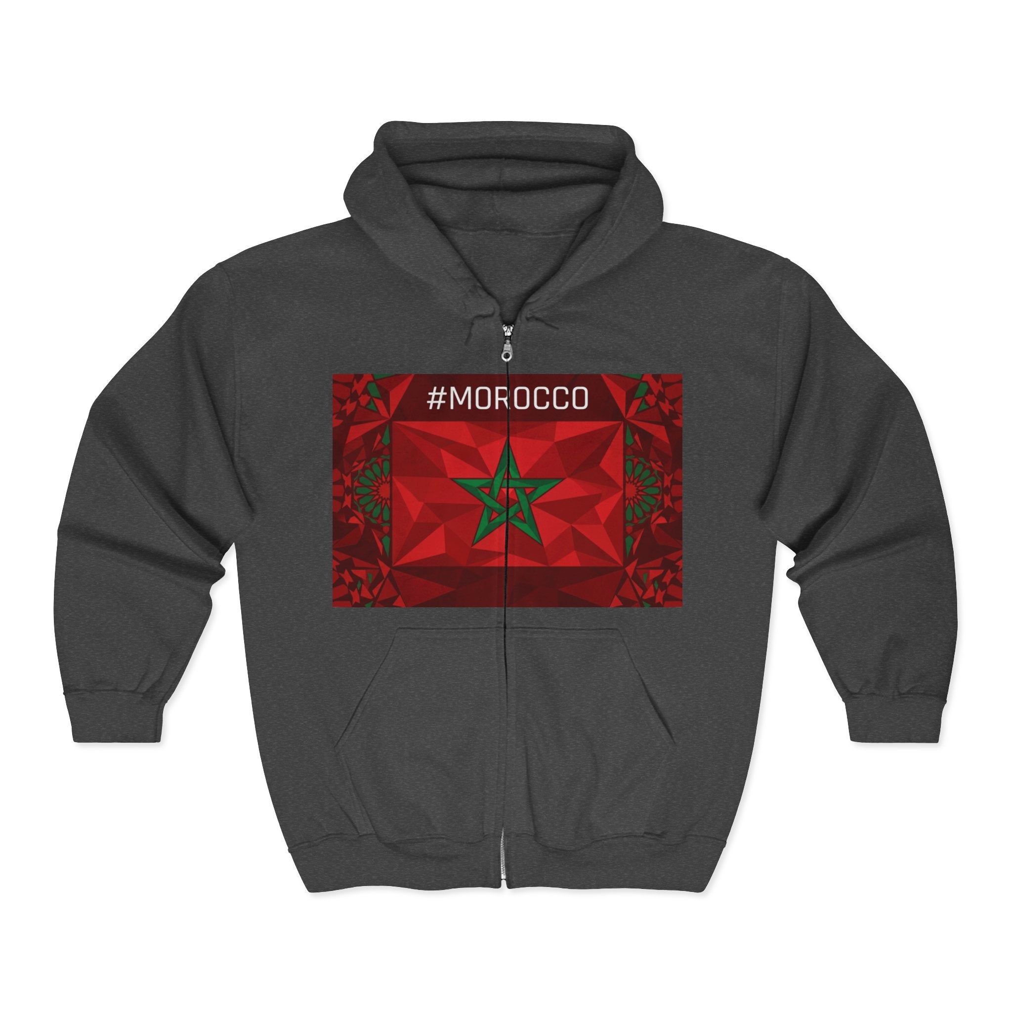 Morocco Flag Zip Hoodie | Moroccan Flag Zipper Pull