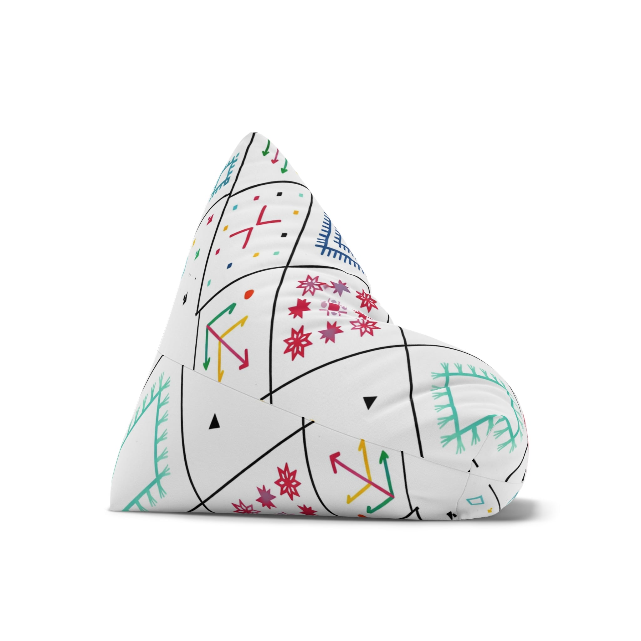 Geometric Folk Pattern Bean Bag Chair Cover | Colorful Tribal Motifs