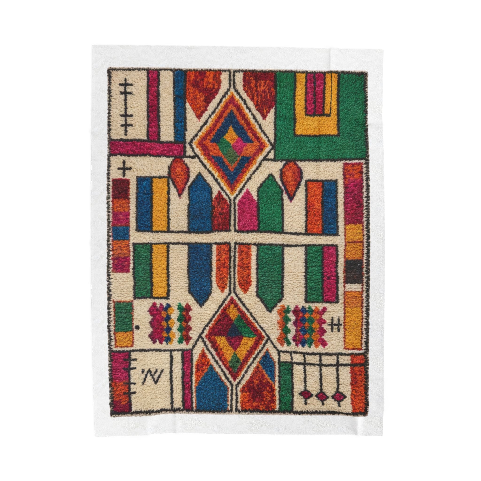 Colorful Geometric Moroccan Berber Pattern Blanket | Boho Kilim Design Throw