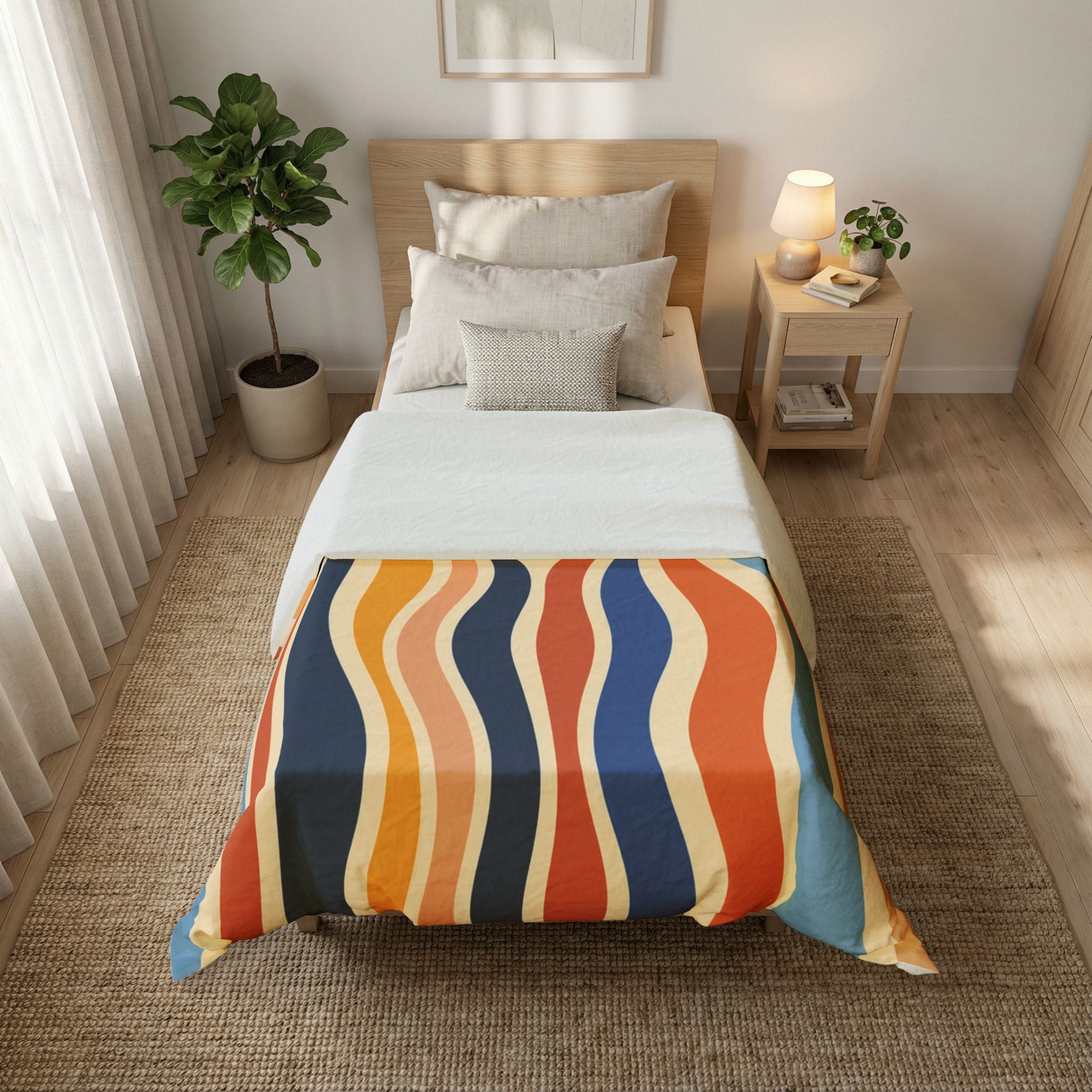 Retro Sunburst Bedding duvet cover | Mid Century Modern abstract waves