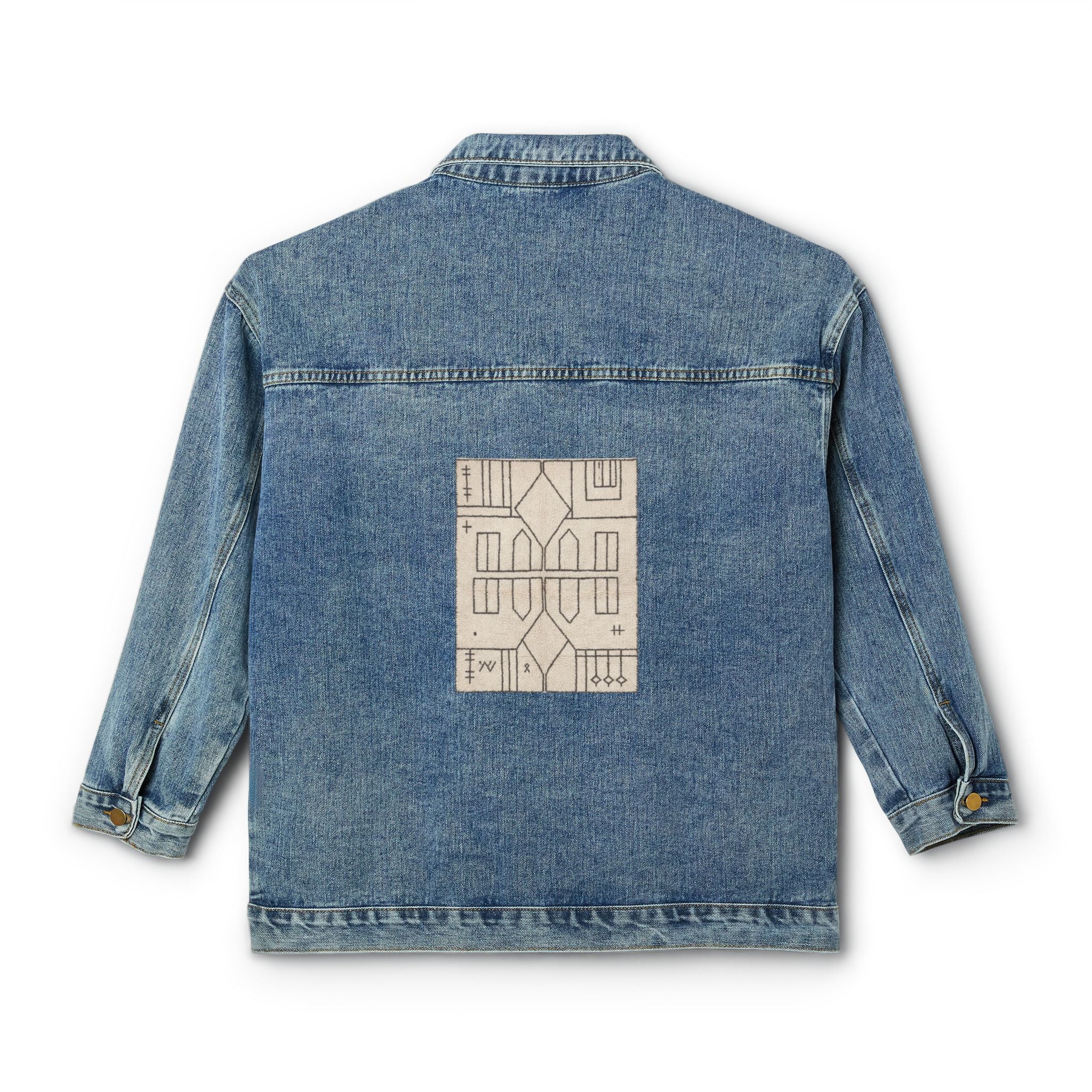 Geometric Line Art Denim Jacket | Abstract Back Patch
